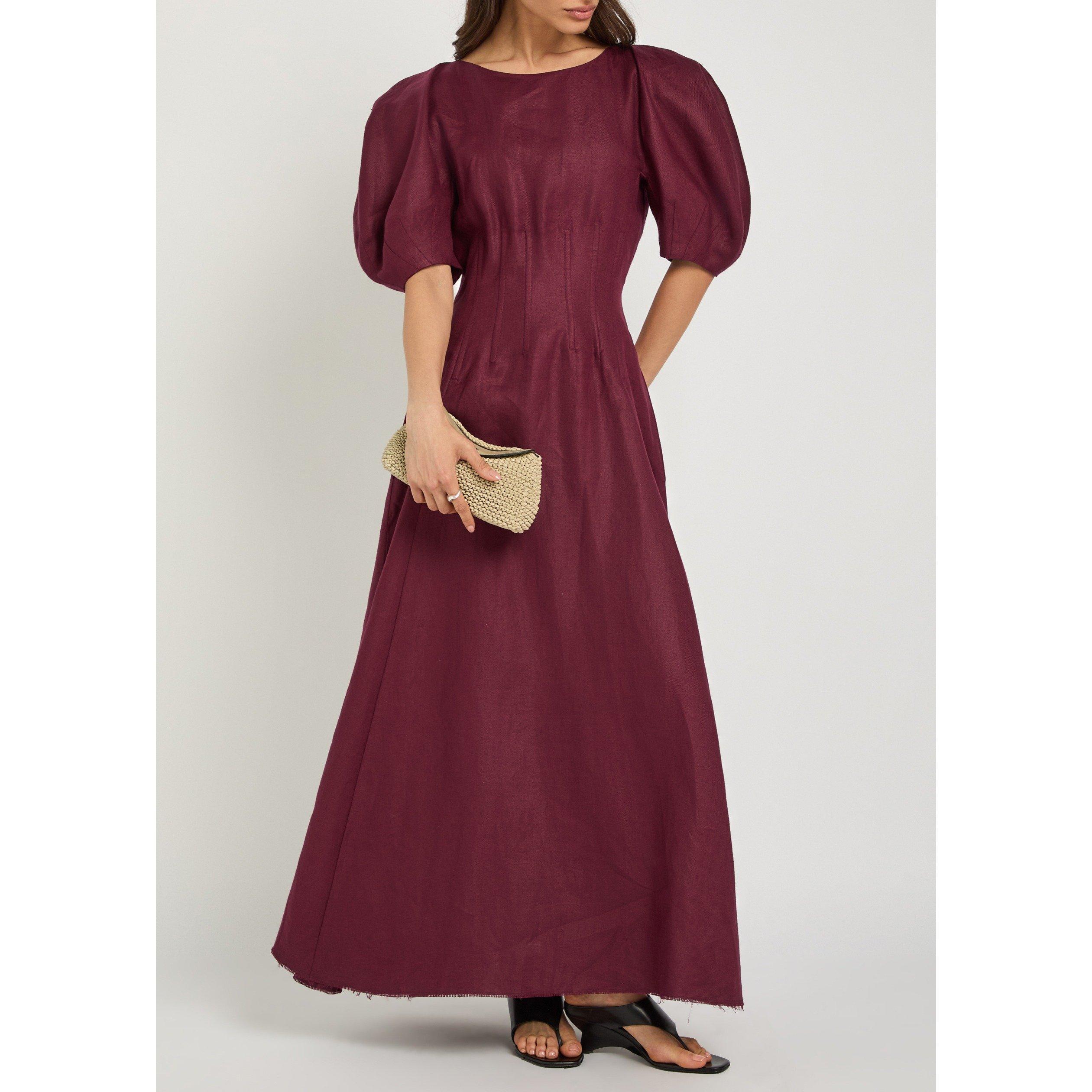 BORDEAUX - Gabriela Hearst - Women's Ranya Linen A-Line Dress - 5