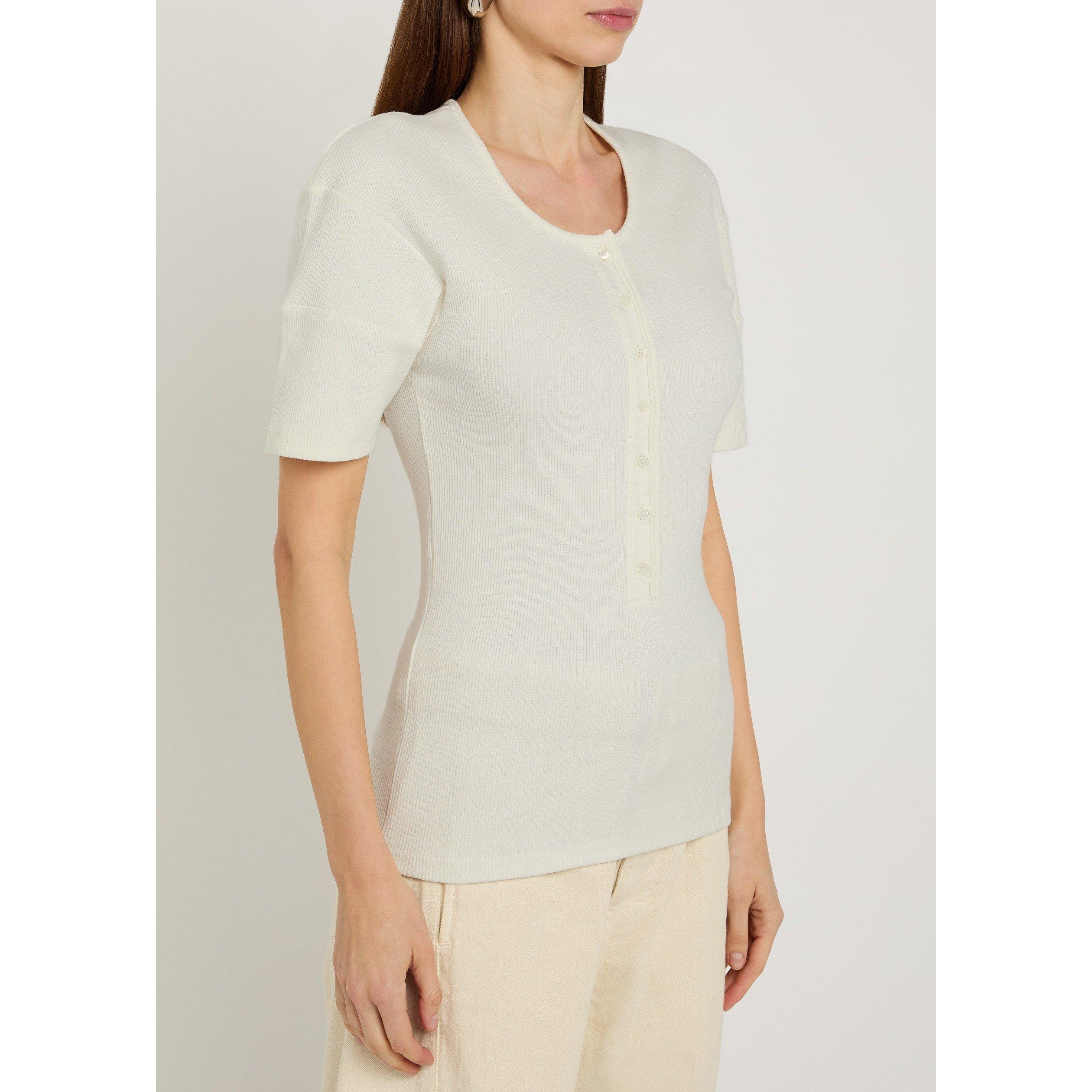 OFF WHITE - Lemaire - Women's Cotton Short-Sleeve Slim-Fit Henley Top - 2
