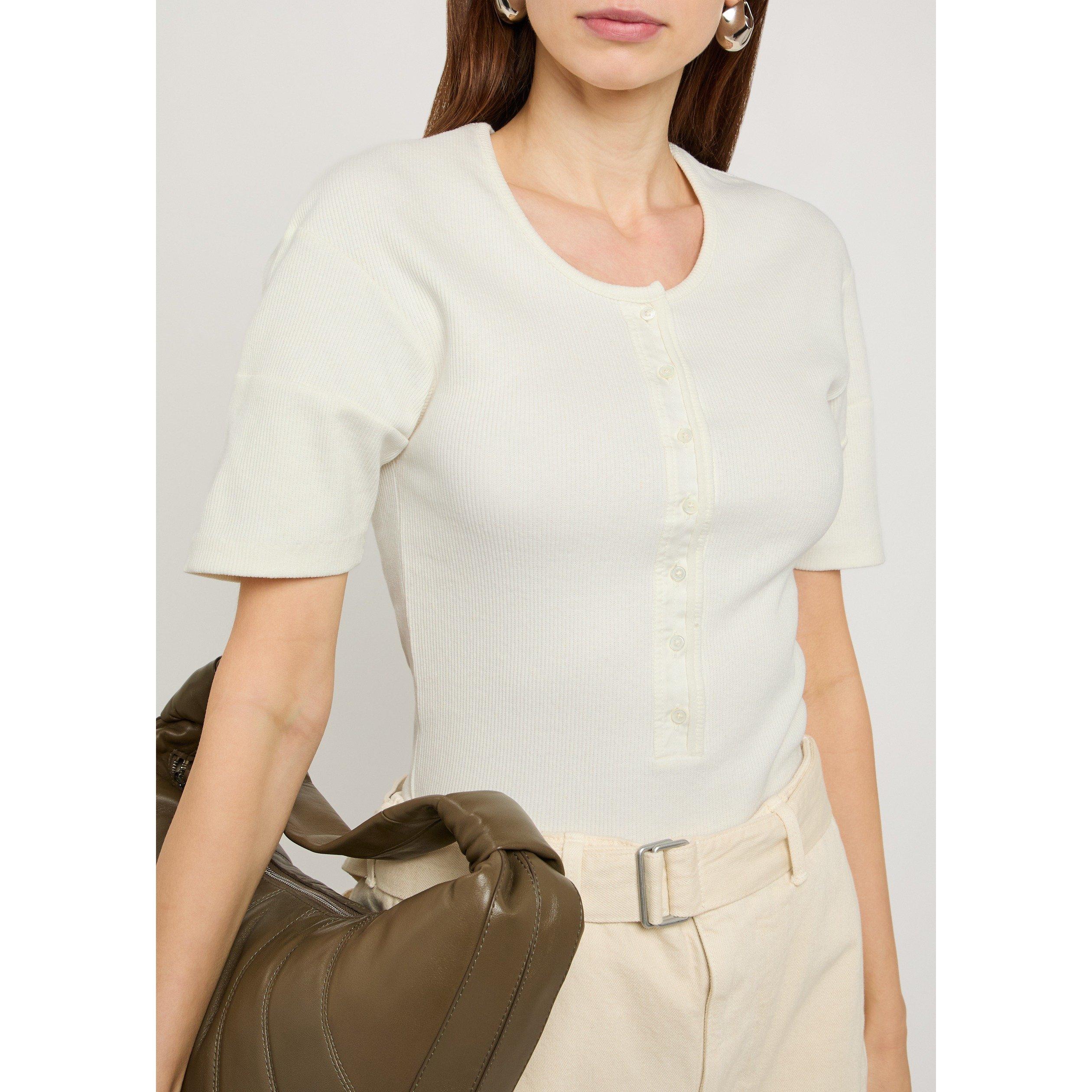 OFF WHITE - Lemaire - Women's Cotton Short-Sleeve Slim-Fit Henley Top - 4
