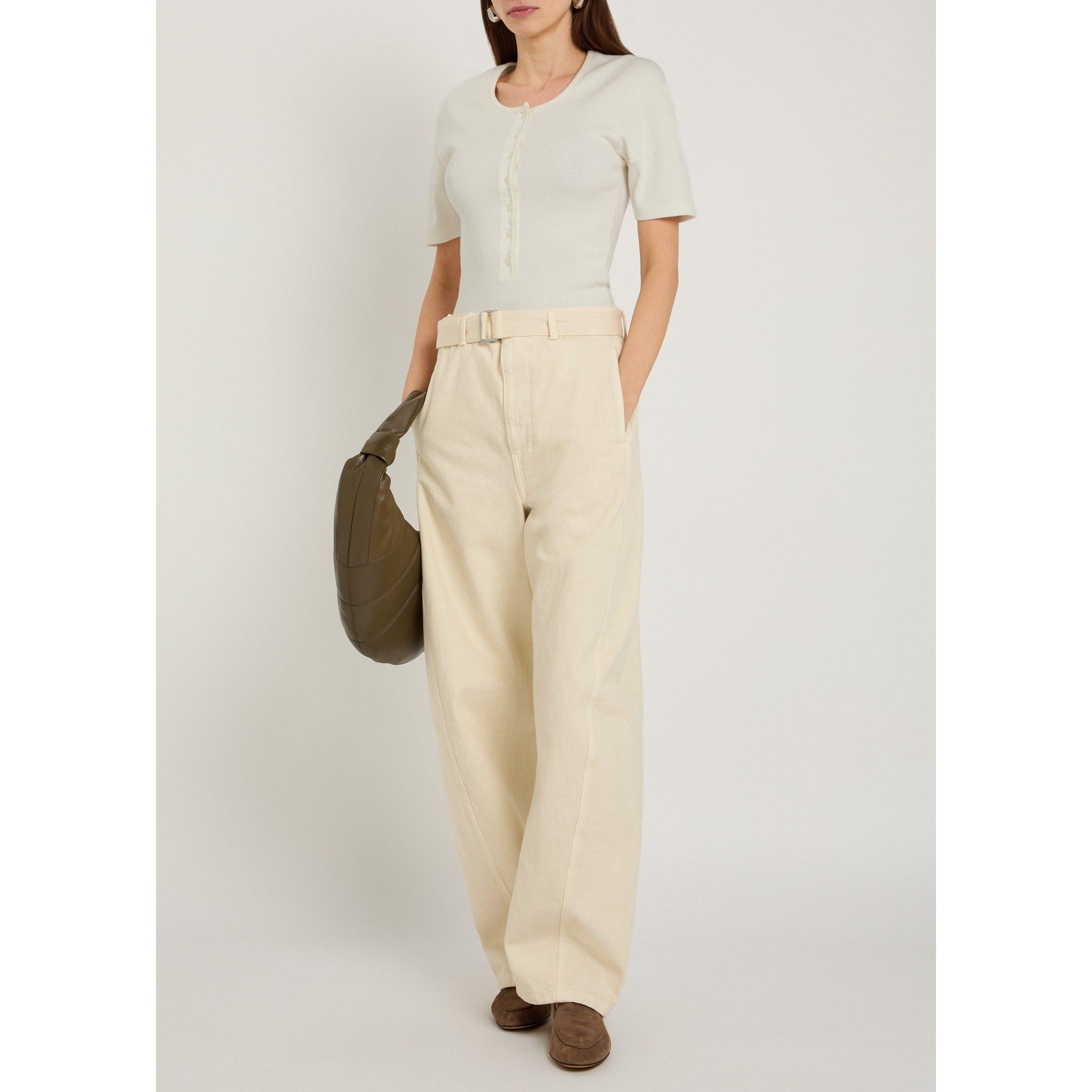 OFF WHITE - Lemaire - Women's Cotton Short-Sleeve Slim-Fit Henley Top - 5