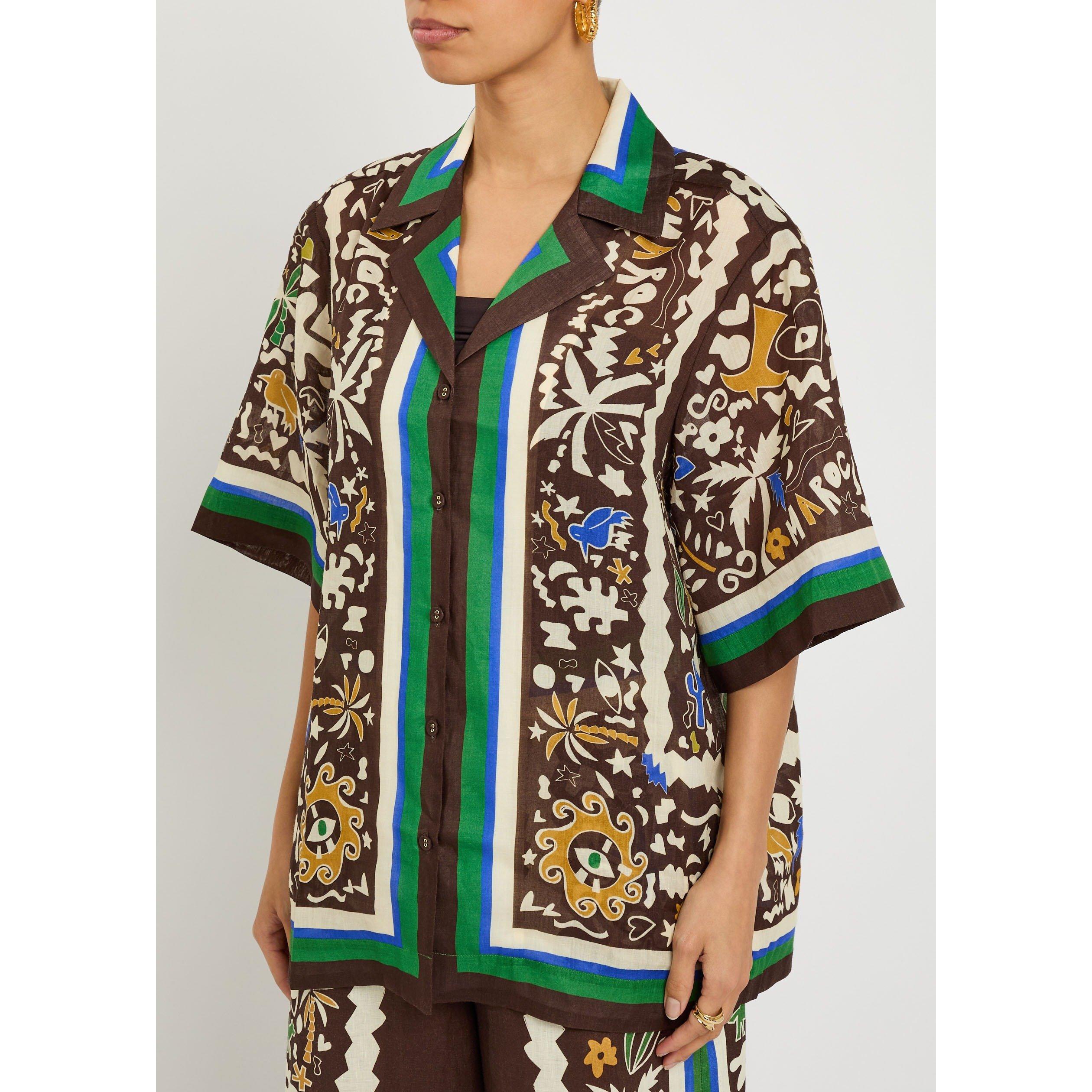 MULTICOLOURED - Alemais - Women's Maroc Relaxed Ramie Short-Sleeve Patterned Shirt - 2