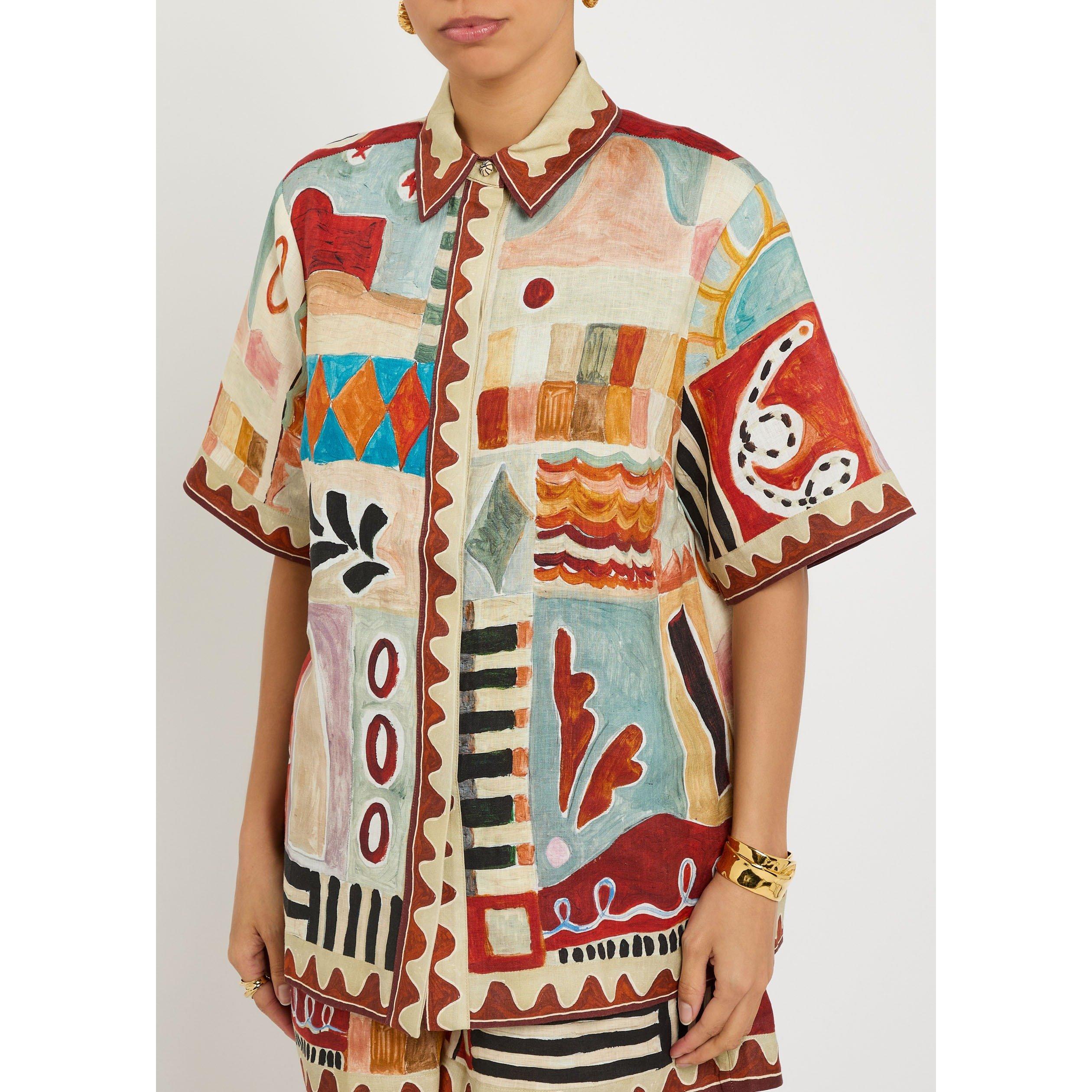 MULTICOLOURED - Alemais - Women's Michelle Linen Short-Sleeve Patterned Shirt - 2