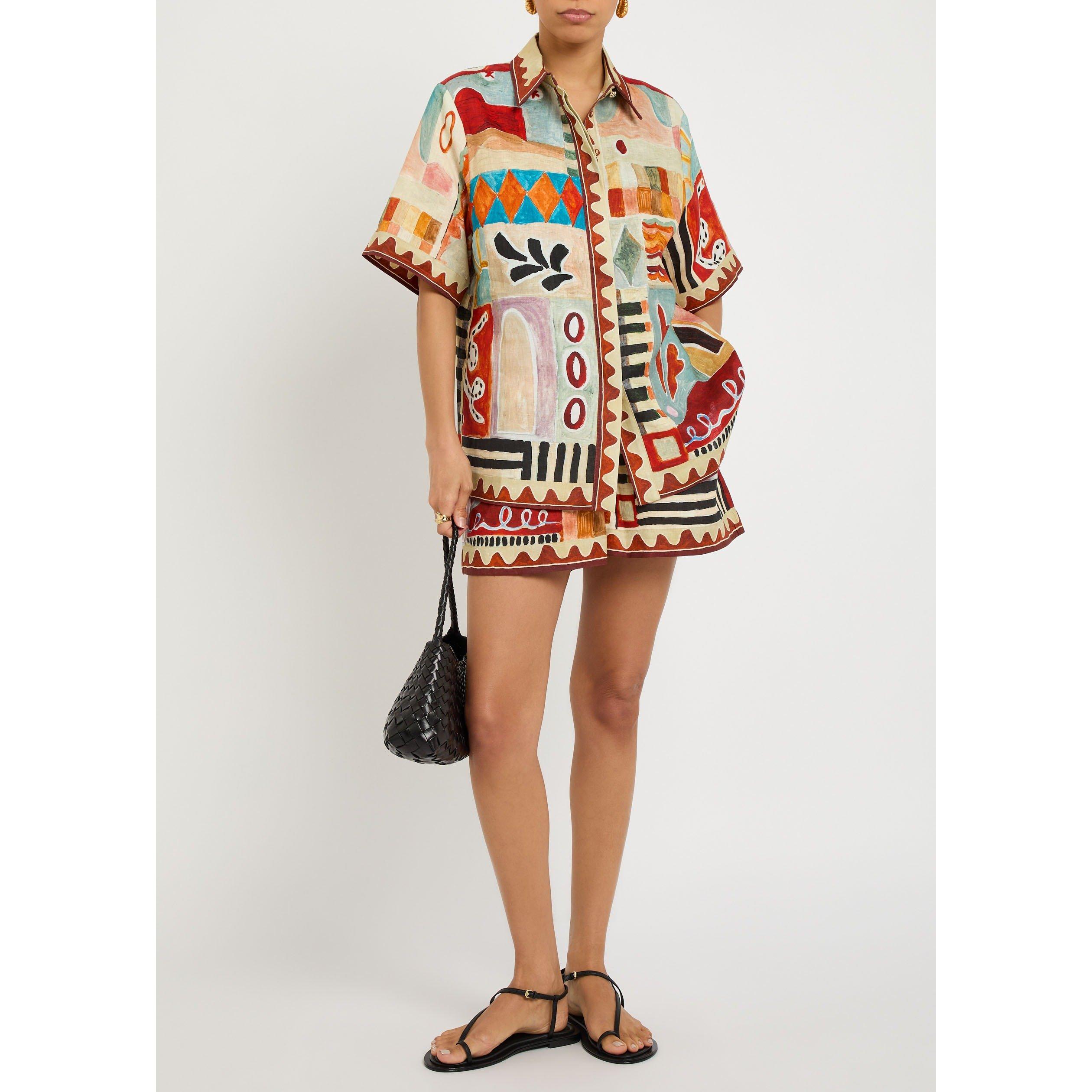 MULTICOLOURED - Alemais - Women's Michelle Linen Short-Sleeve Patterned Shirt - 5