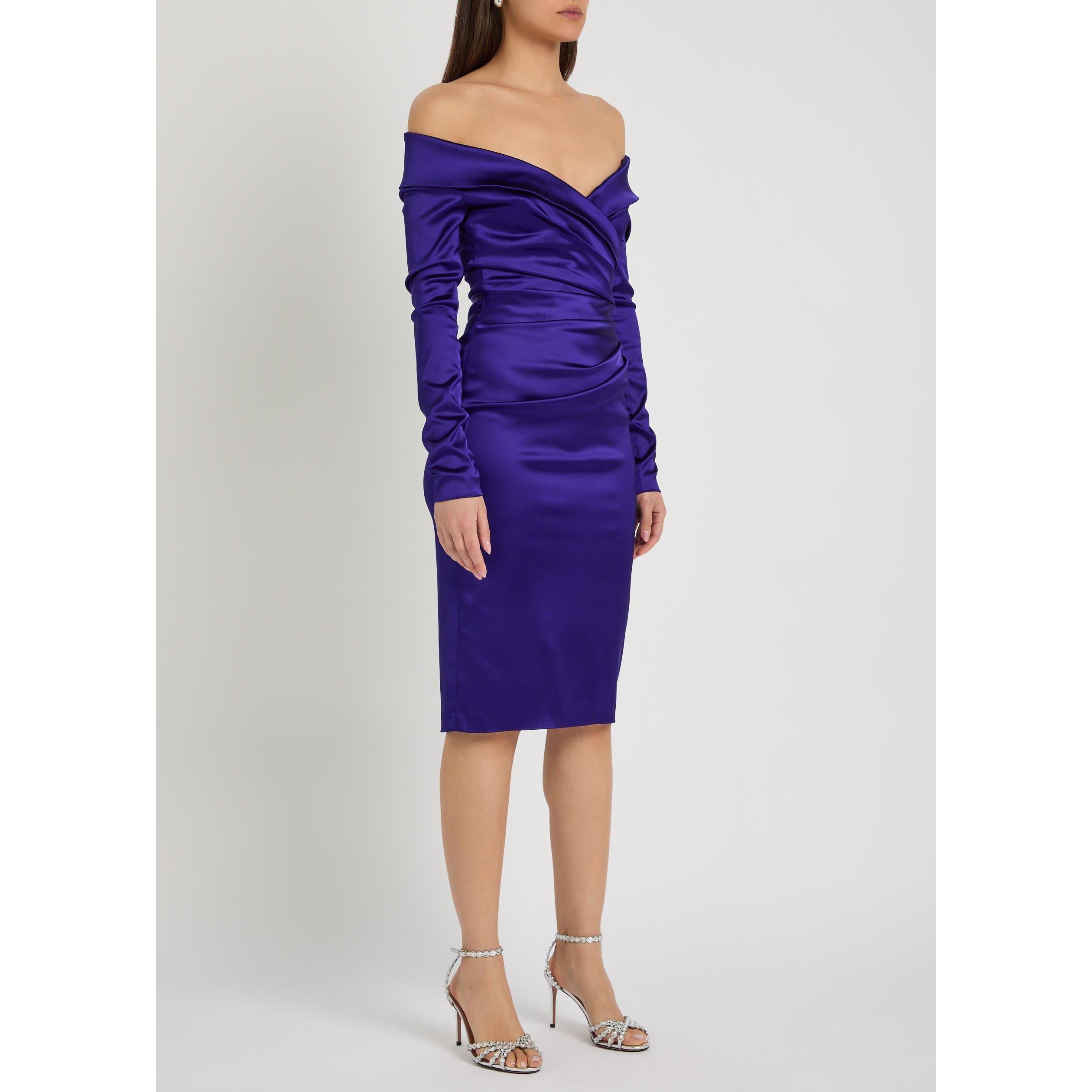 BLUE - Talbot Runhof - Women's Satin Long-Sleeve Bodycon Dress - 2
