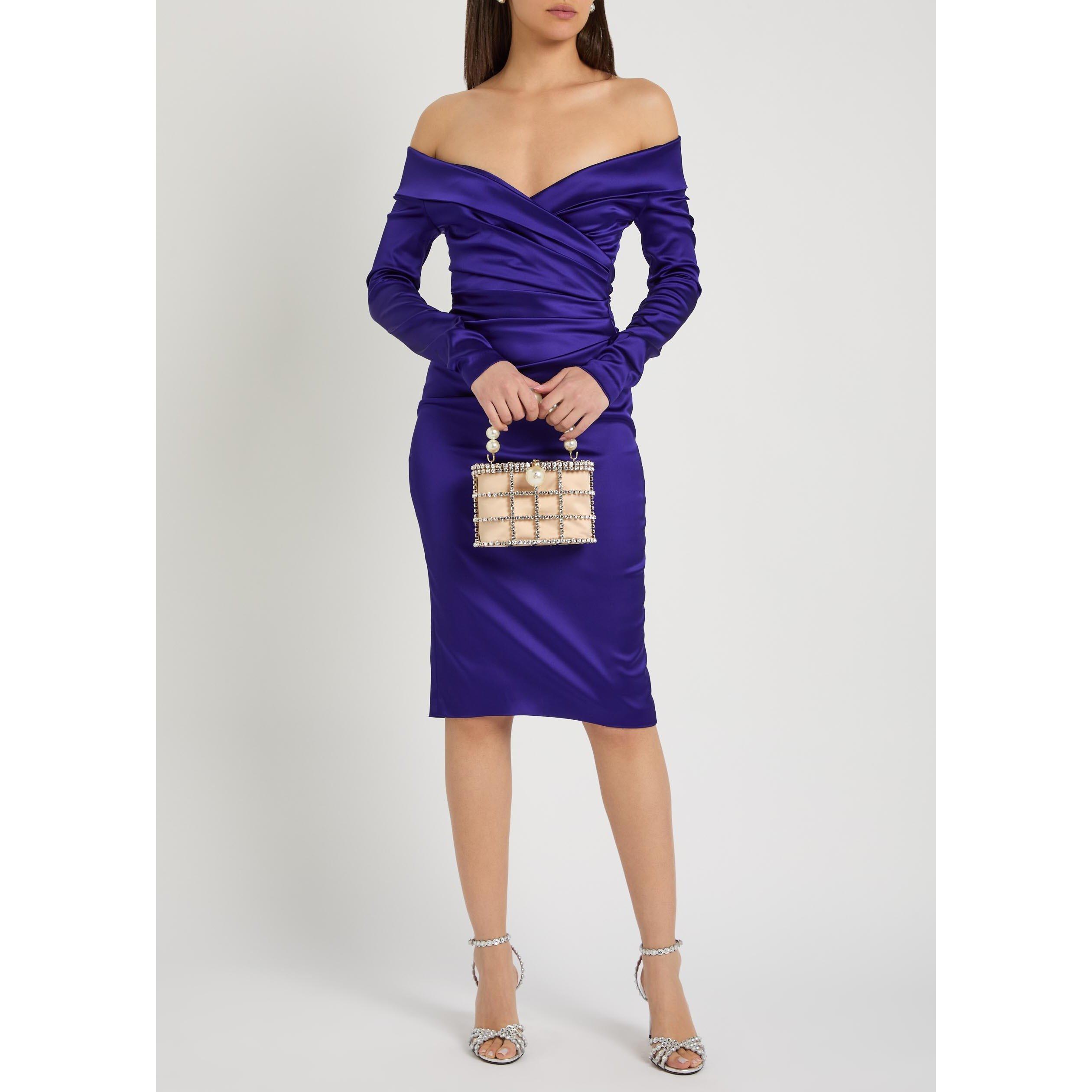 BLUE - Talbot Runhof - Women's Satin Long-Sleeve Bodycon Dress - 5
