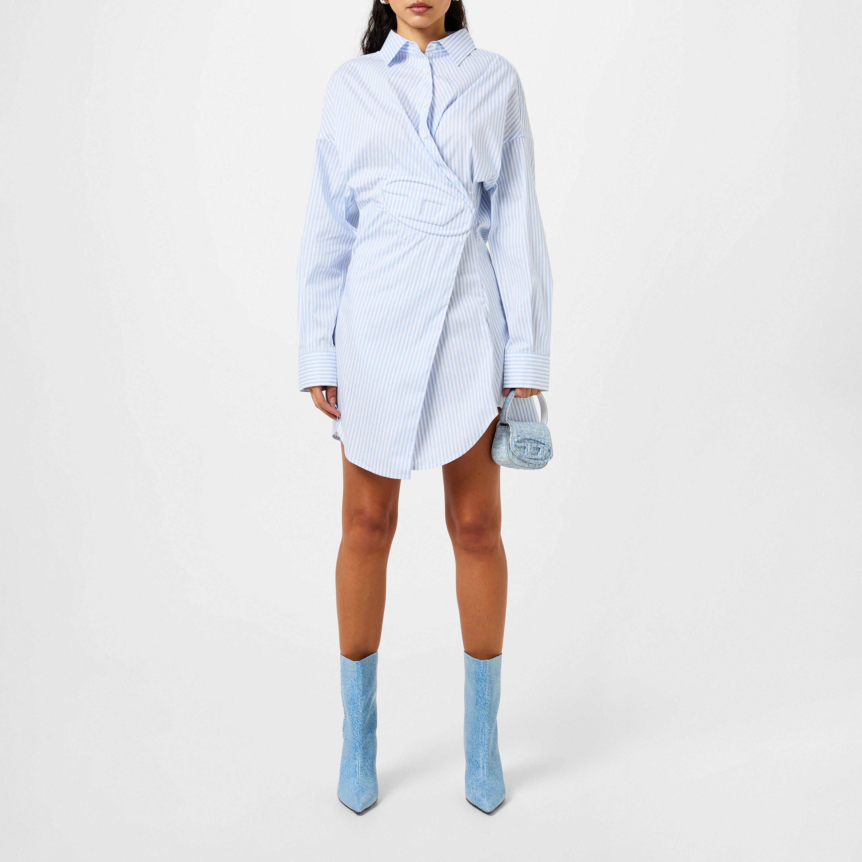 Blue Stripe - Diesel - Short Shirt Dress In Stretch Poplin - 4