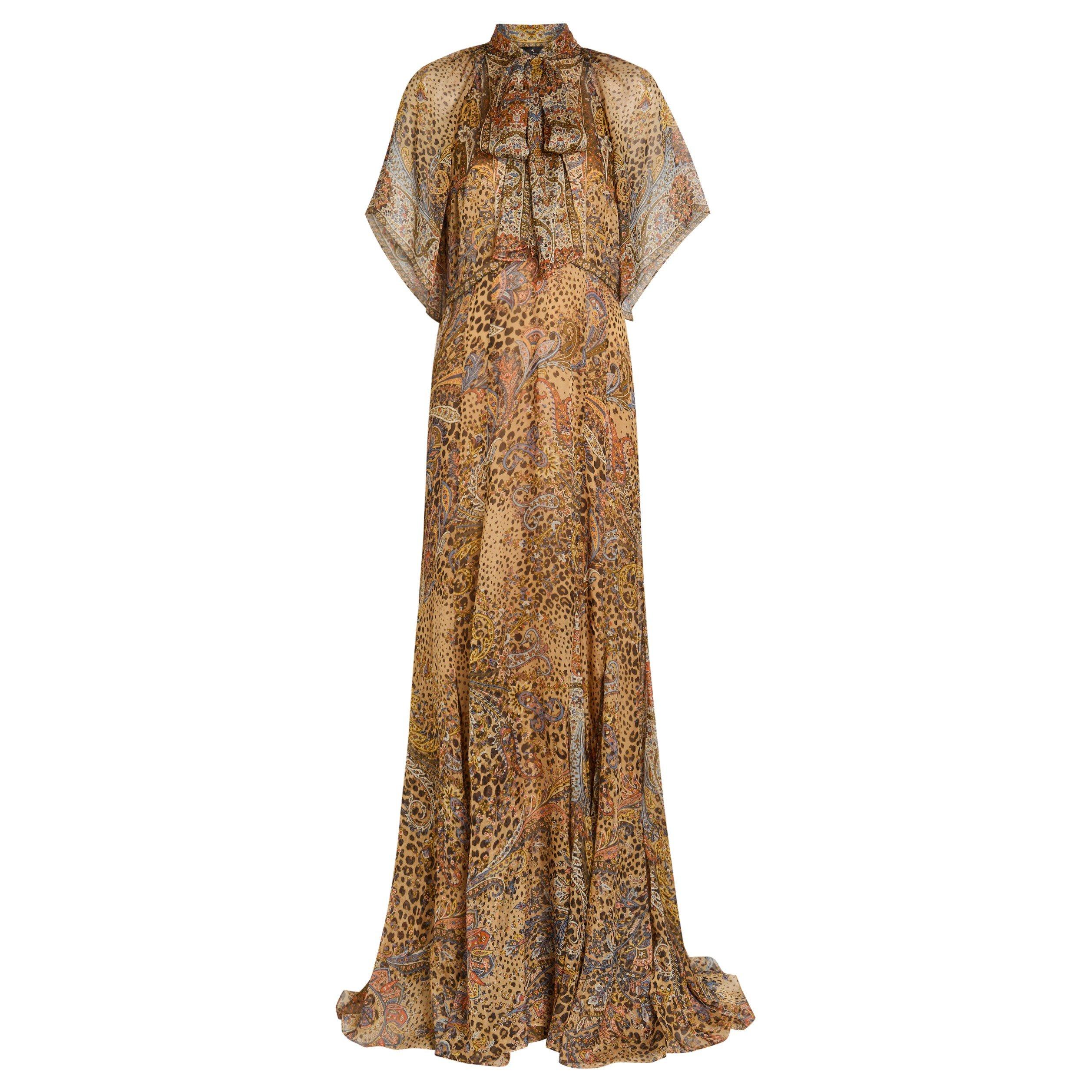BROWN AND OTHER - Etro - Women's Short-Sleeve Silk Maxi Dress - 1