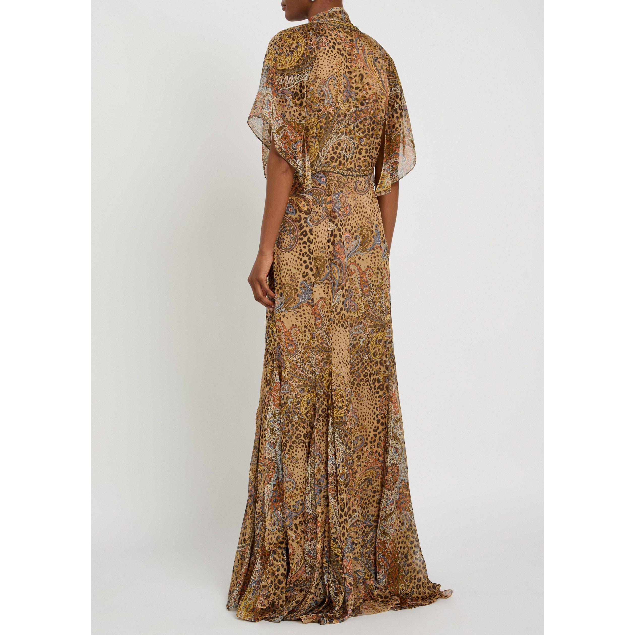 BROWN AND OTHER - Etro - Women's Short-Sleeve Silk Maxi Dress - 3