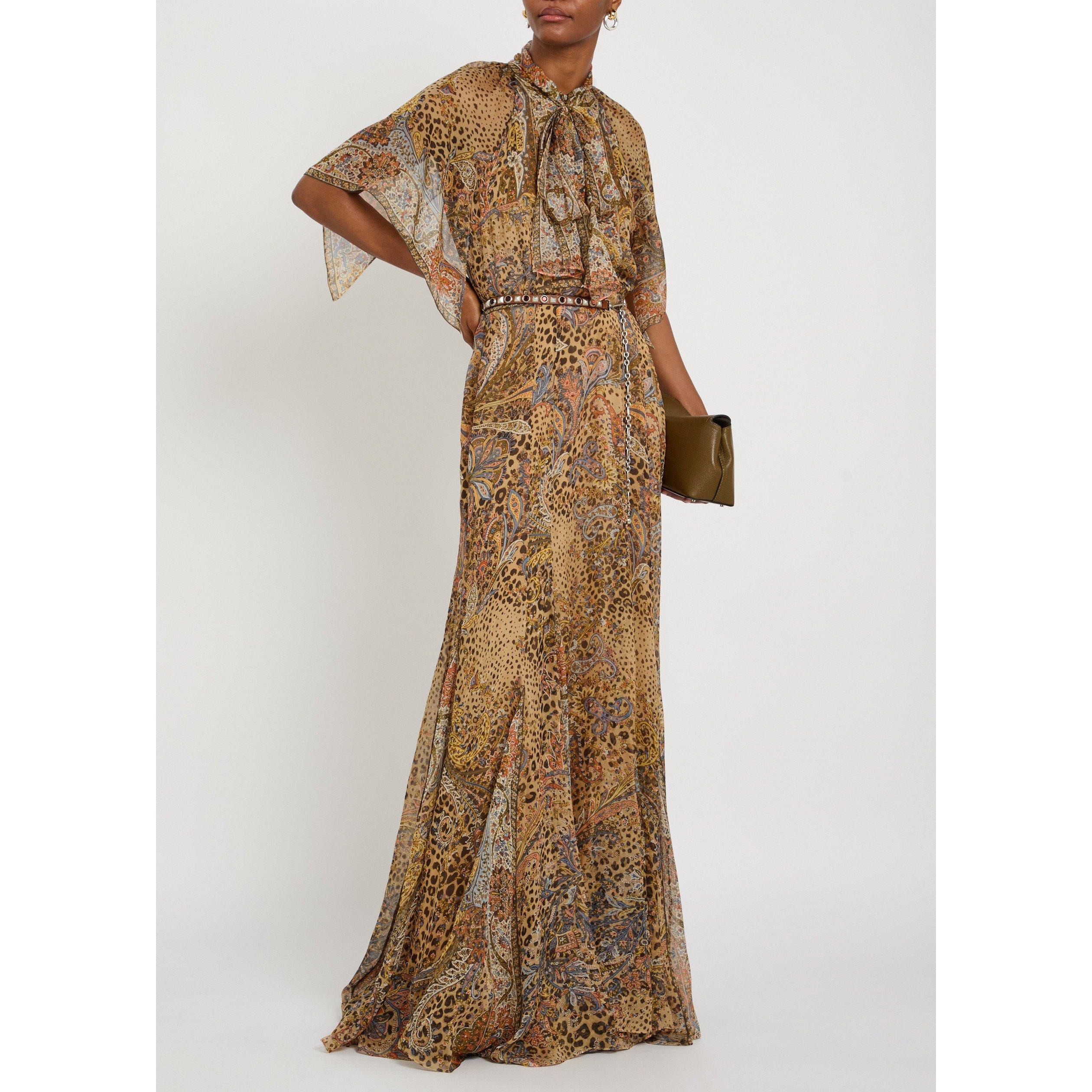 BROWN AND OTHER - Etro - Women's Short-Sleeve Silk Maxi Dress - 5