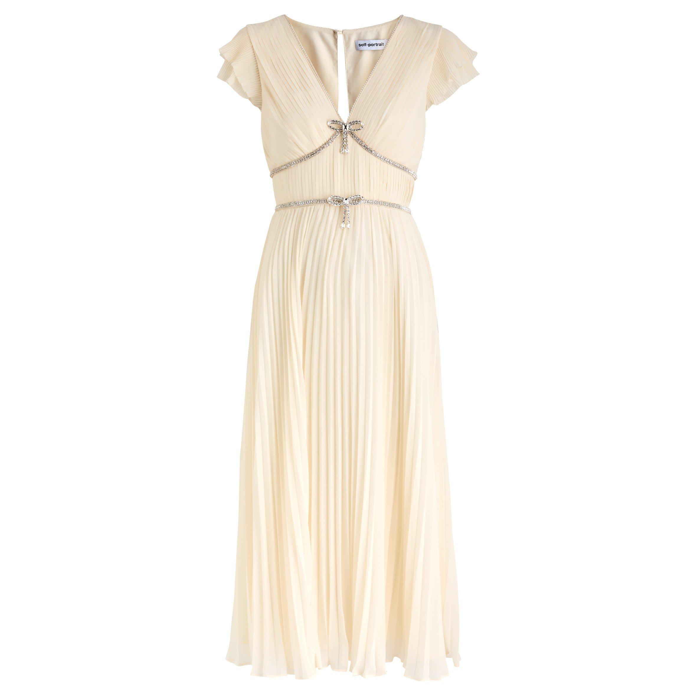 CREAM - Self Portrait - LD CHIFFON PLEATED MIDI DRESS