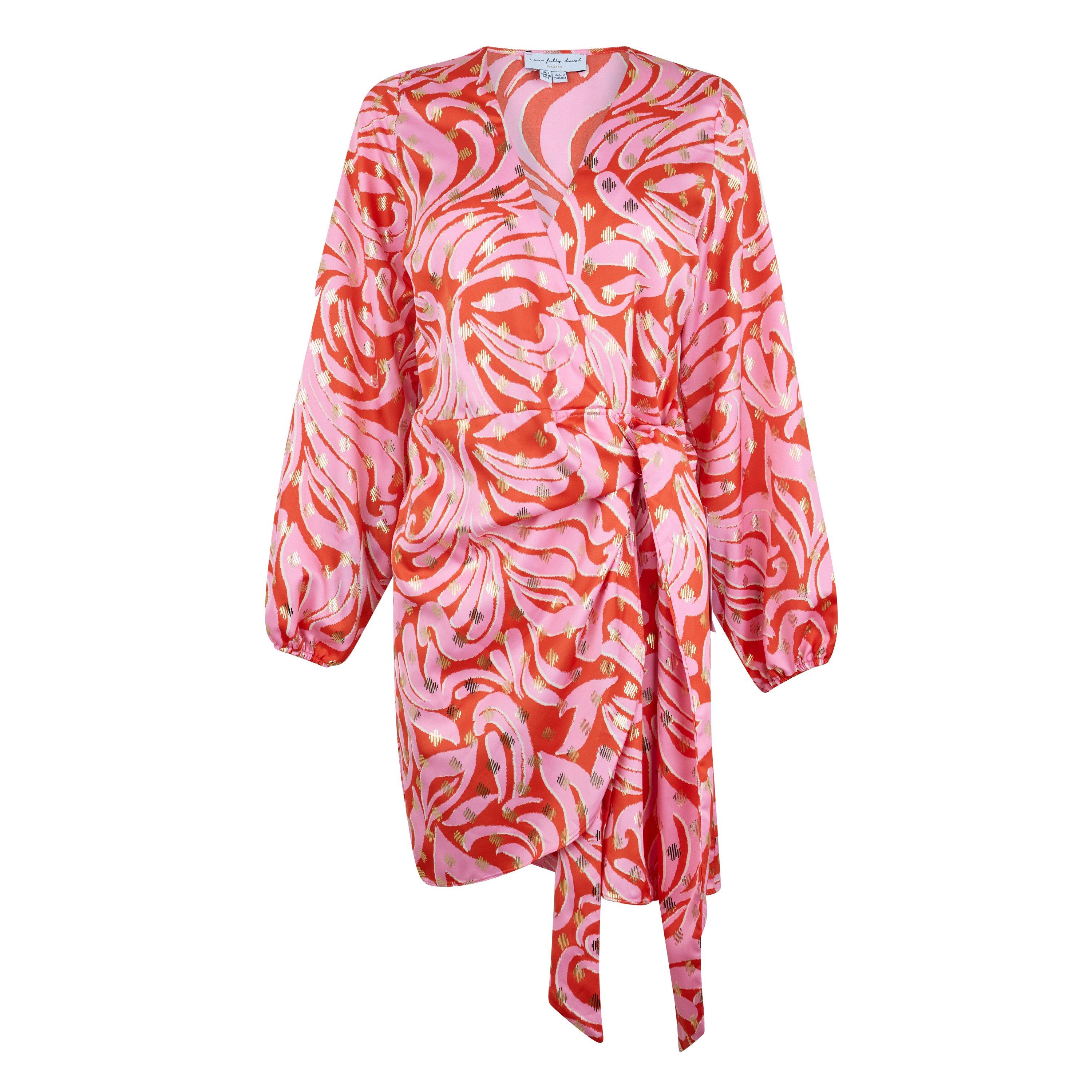 Never Fully Dressed Mini Vienna Swirl Wrap Dress - Pink/Red - Size 10 (S)