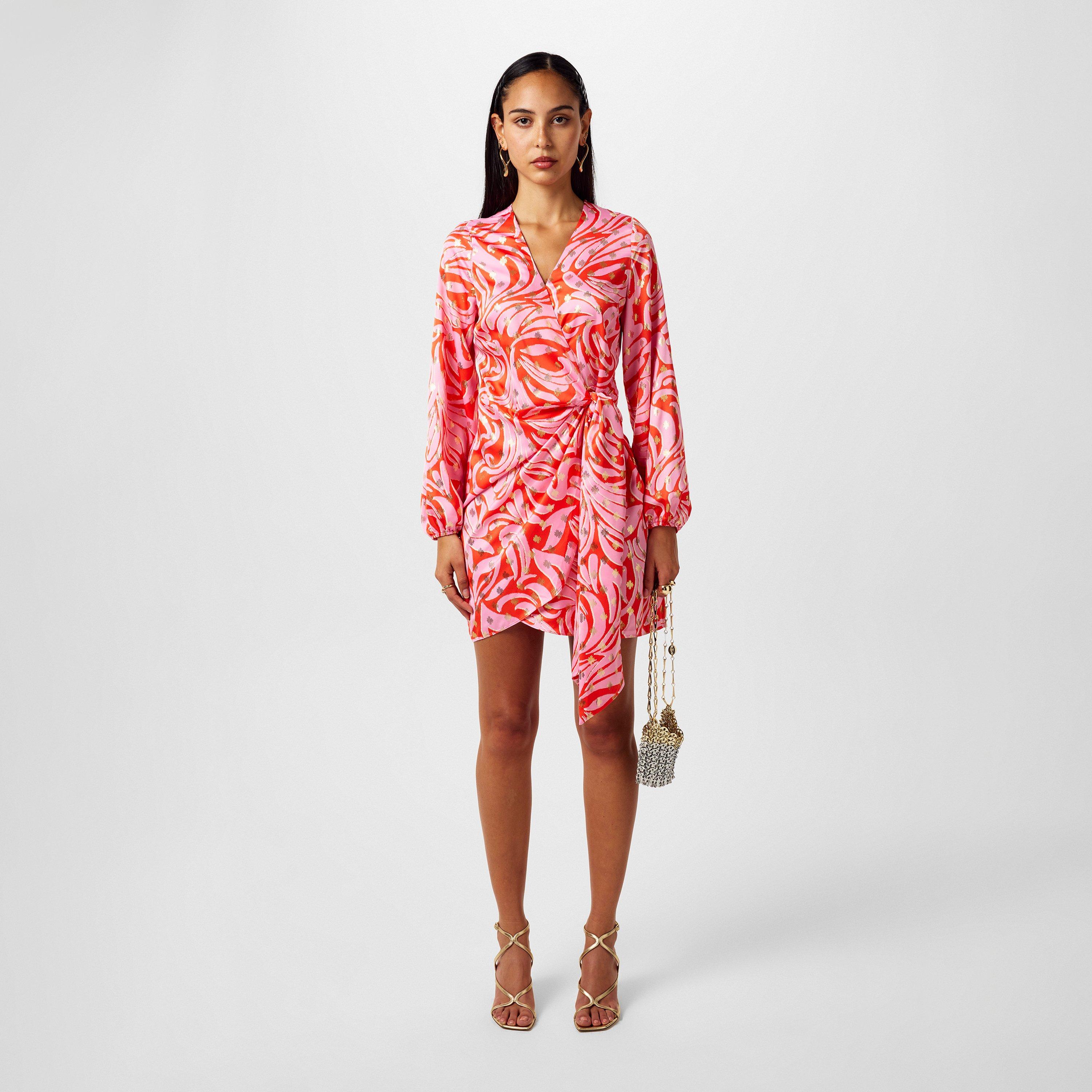 Pink/Red - Never Fully Dressed - Mini Vienna Swirl Wrap Dress - 6