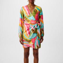 Never Fully Dressed Multi Abstract Mini Vienna Wrap Dress