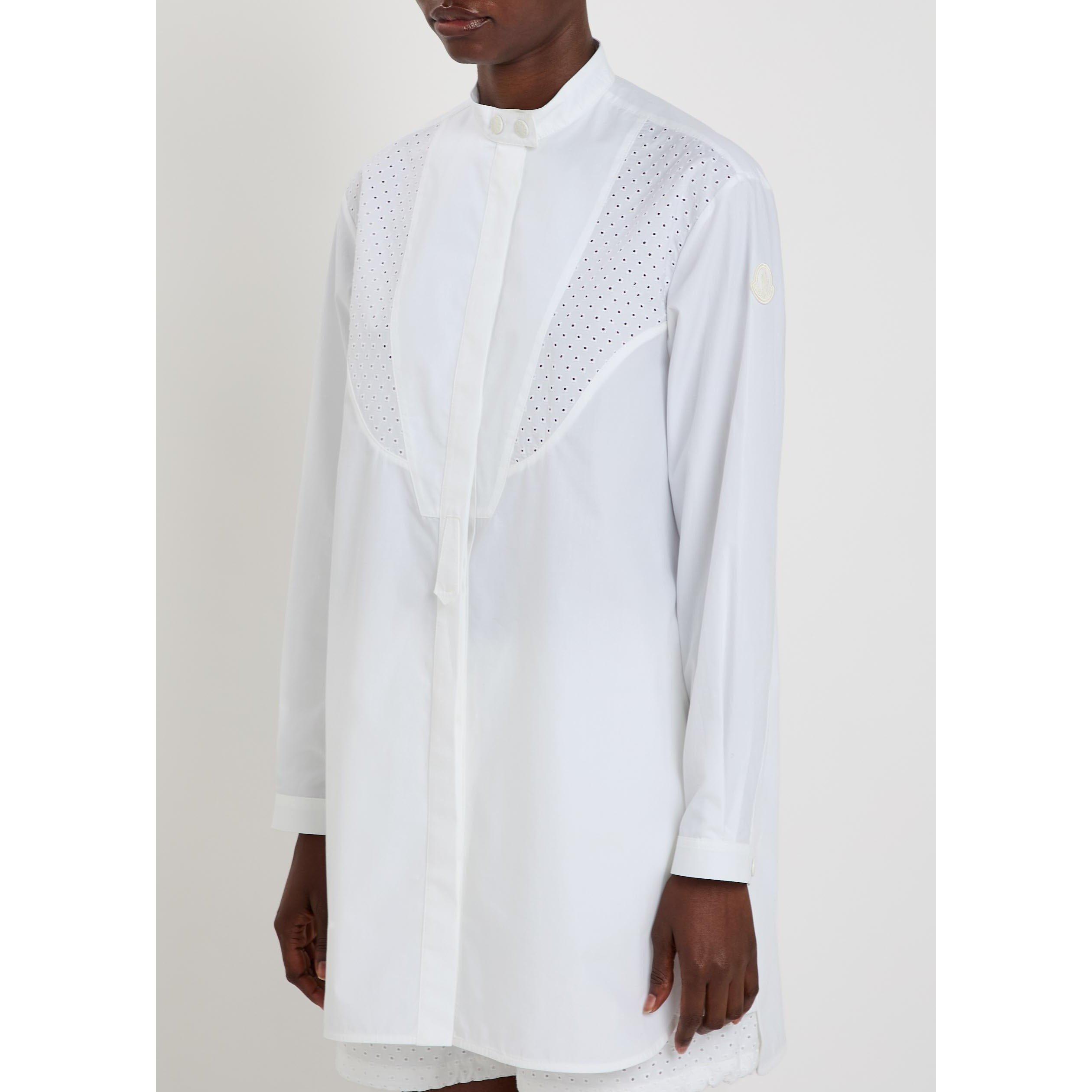 WHITE - Moncler - Women's Cotton Long-Sleeve Oversized-Fit Plain Shirt - 2