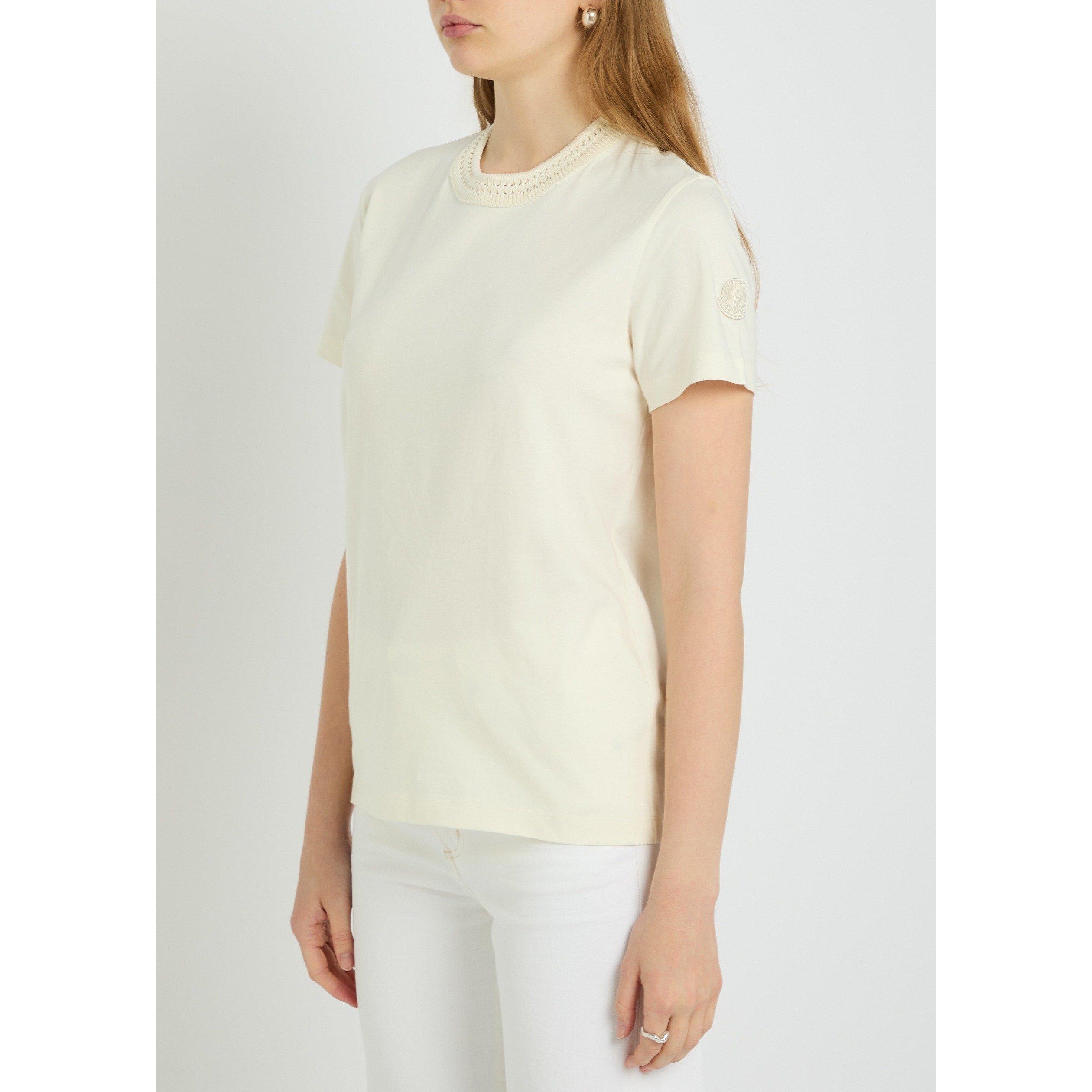 NATURAL - Moncler - Women's Cotton Short-Sleeve Crew-Neck T-Shirt - 2