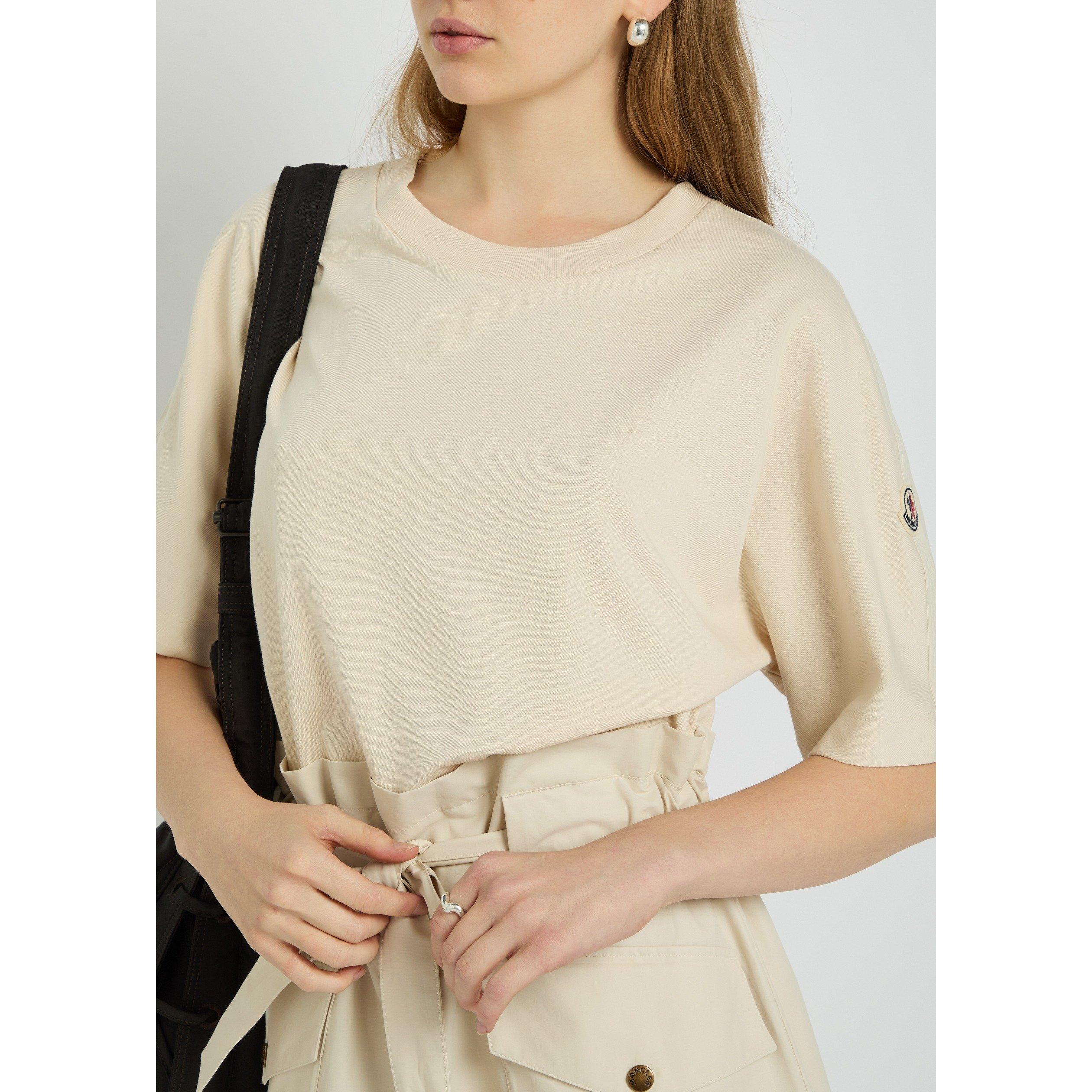 IVORY - Moncler - Women's Cotton Crew-Neck T-Shirt Dress - 4