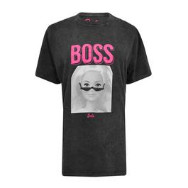 Character Ladies Barbie Boss Acid Wash T Shirt Charcoal