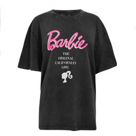 Character Ladies Barbie Back Graphic Acid Wash T Shirt Charcoal