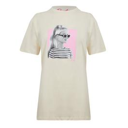 Character Ladies Barbie Back Graphic T Shirt Stone