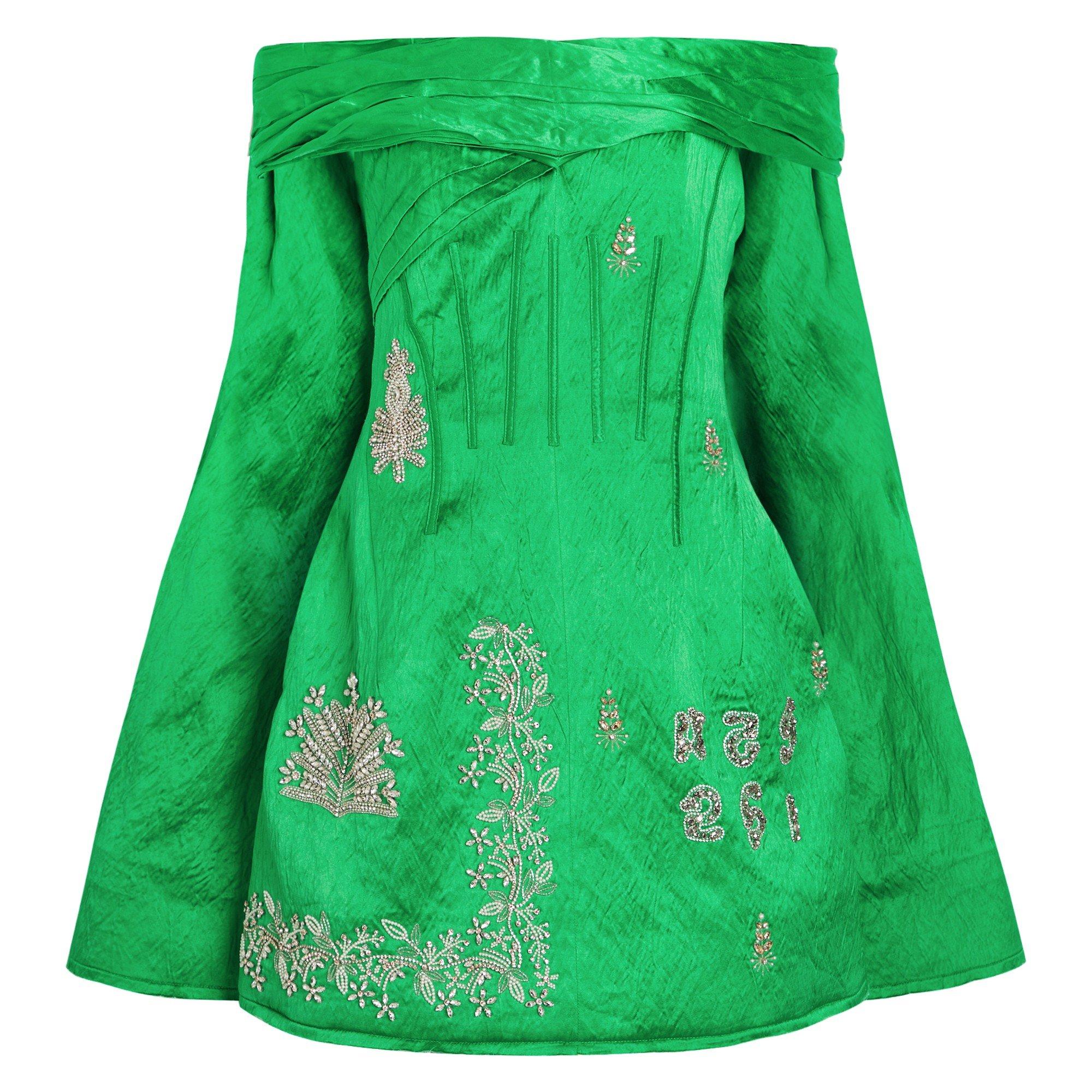 GREEN - Erdem - EMBELLISHED OFF SHOULDER DRESS - 1