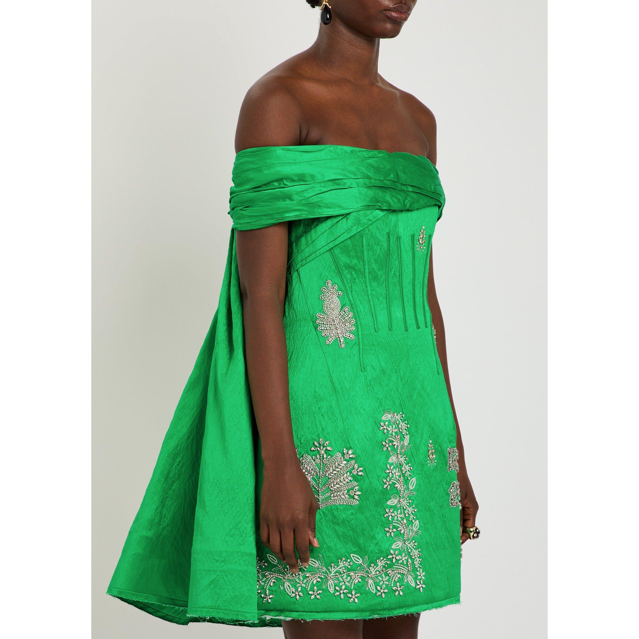 GREEN - Erdem - EMBELLISHED OFF SHOULDER DRESS - 2
