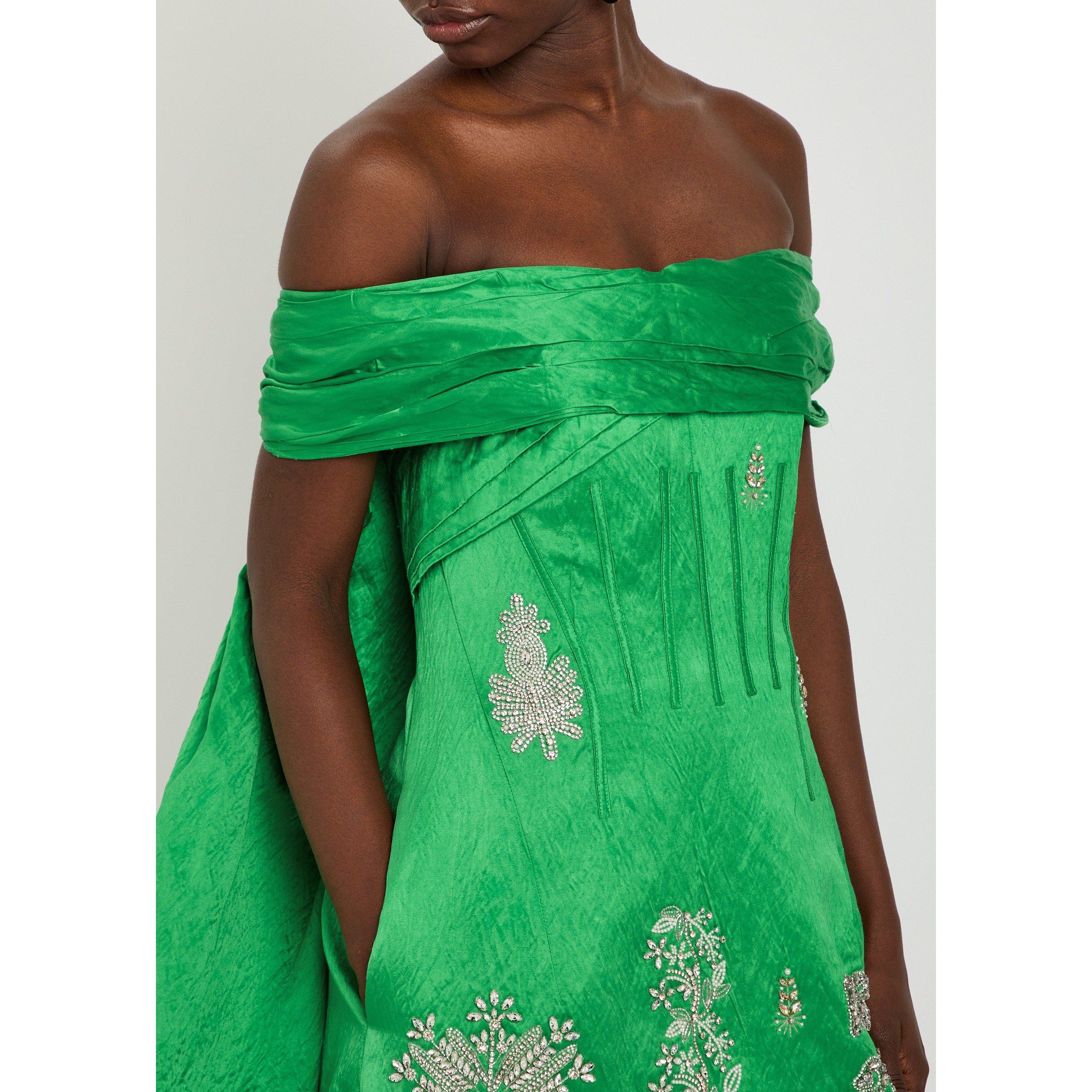 GREEN - Erdem - EMBELLISHED OFF SHOULDER DRESS - 4