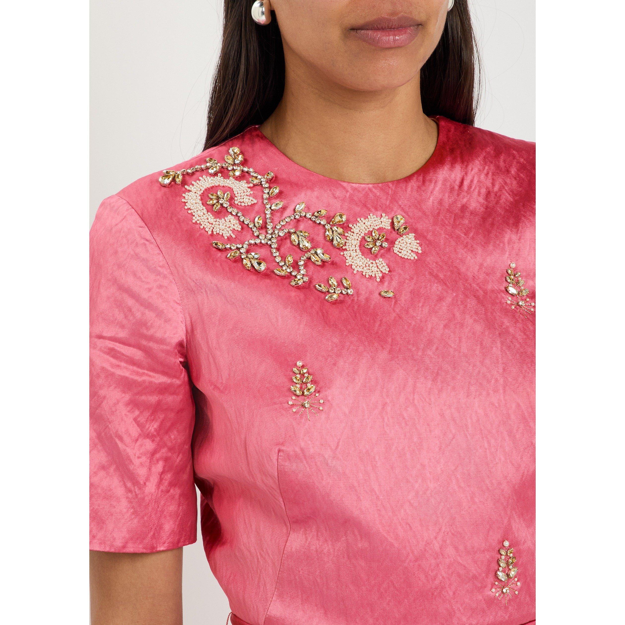 PINK - Erdem - EMB TXTRD SATIN MIDI PENCIL DR - 4