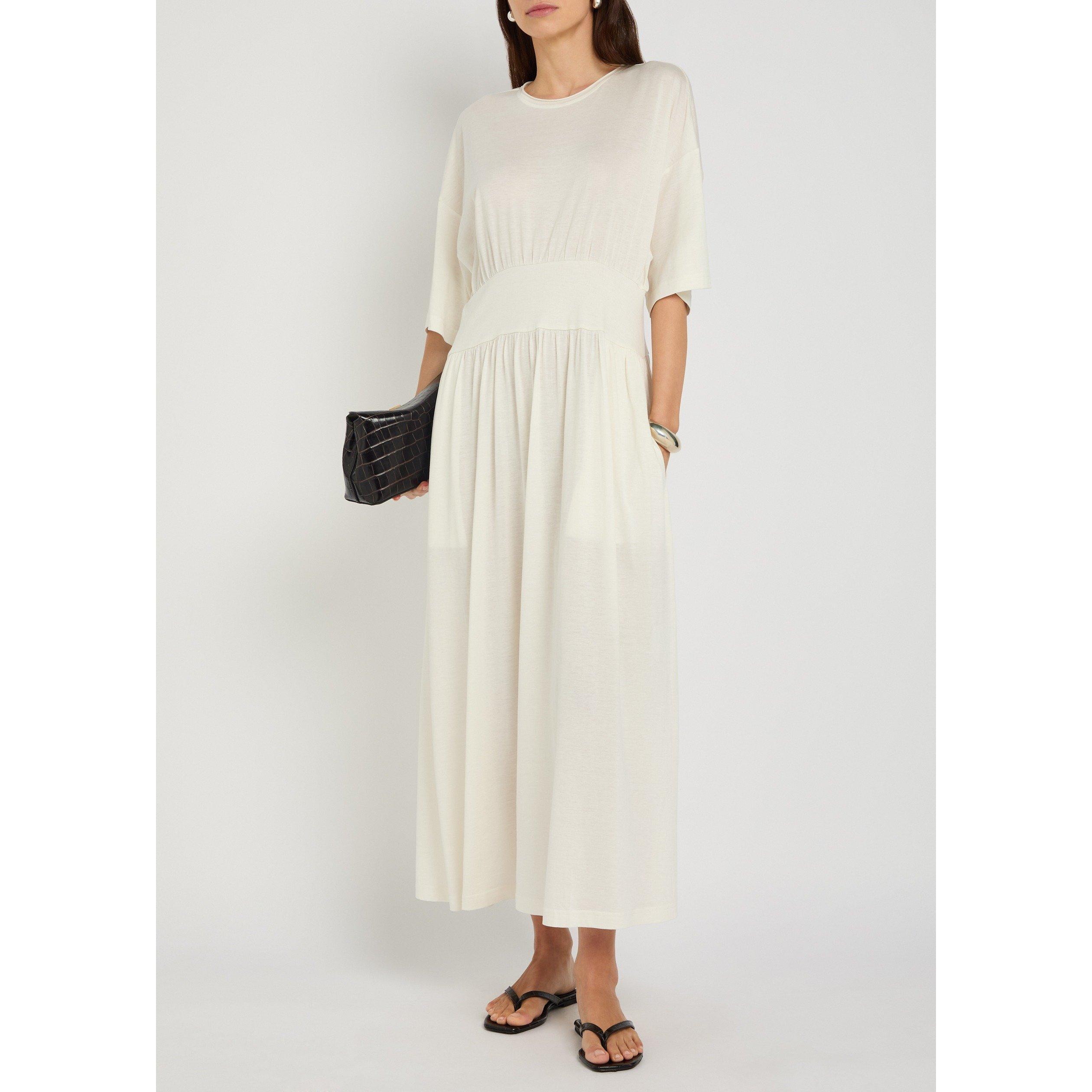 OFF WHITE - Toteme - Women's Cotton Silk Midi T-Shirt Dress - 5