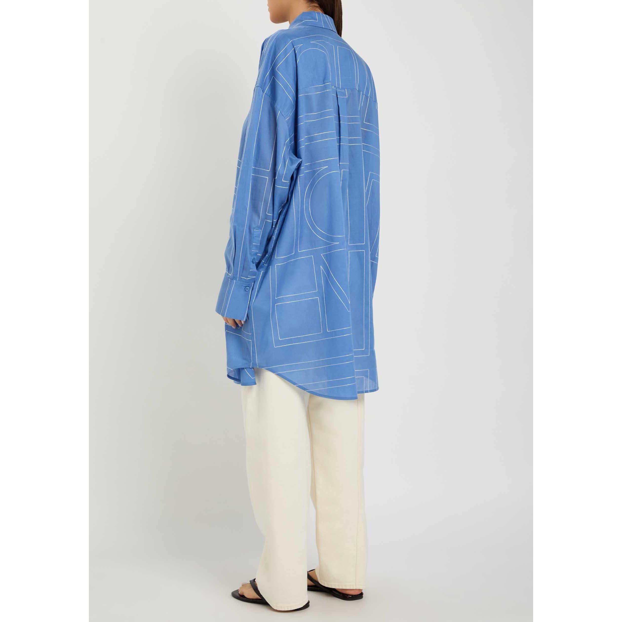 BLUE - Toteme - Women's Embroidered Cotton Long-Sleeve Longline Shirt - 3
