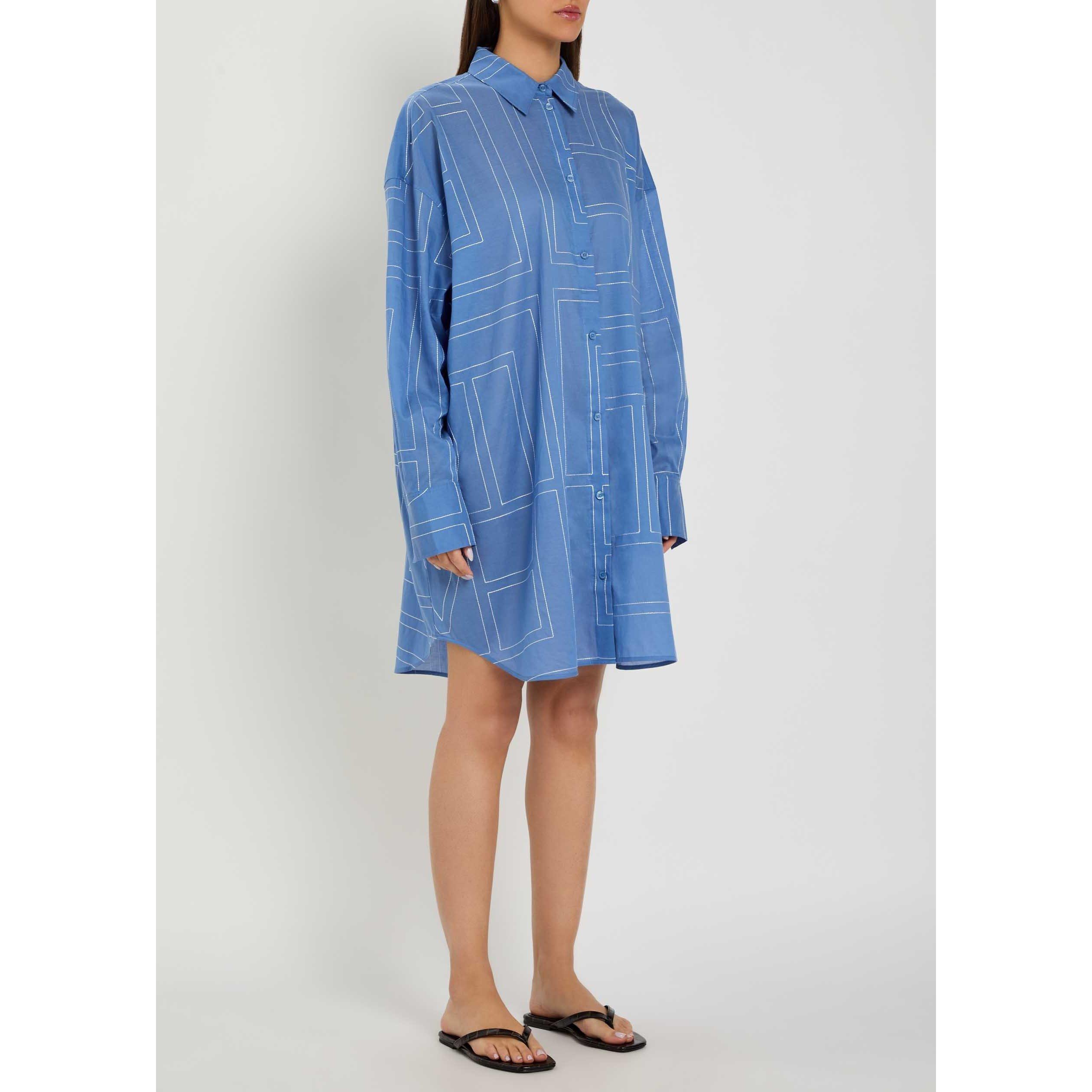 BLUE - Toteme - Women's Embroidered Cotton Long-Sleeve Longline Shirt - 5