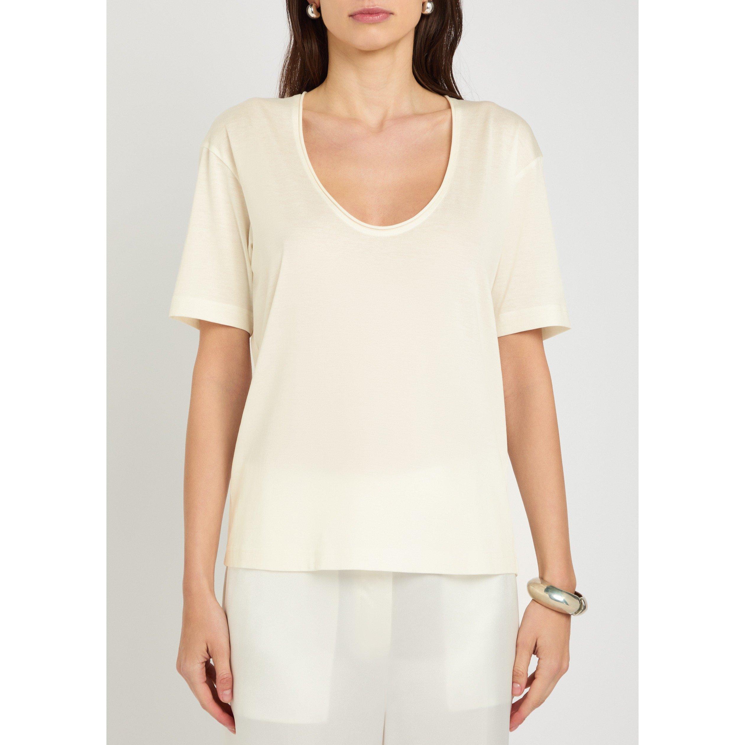 WHITE - Toteme - Women's Cotton Silk Scoop-Neck Short-Sleeve T-Shirt - 2