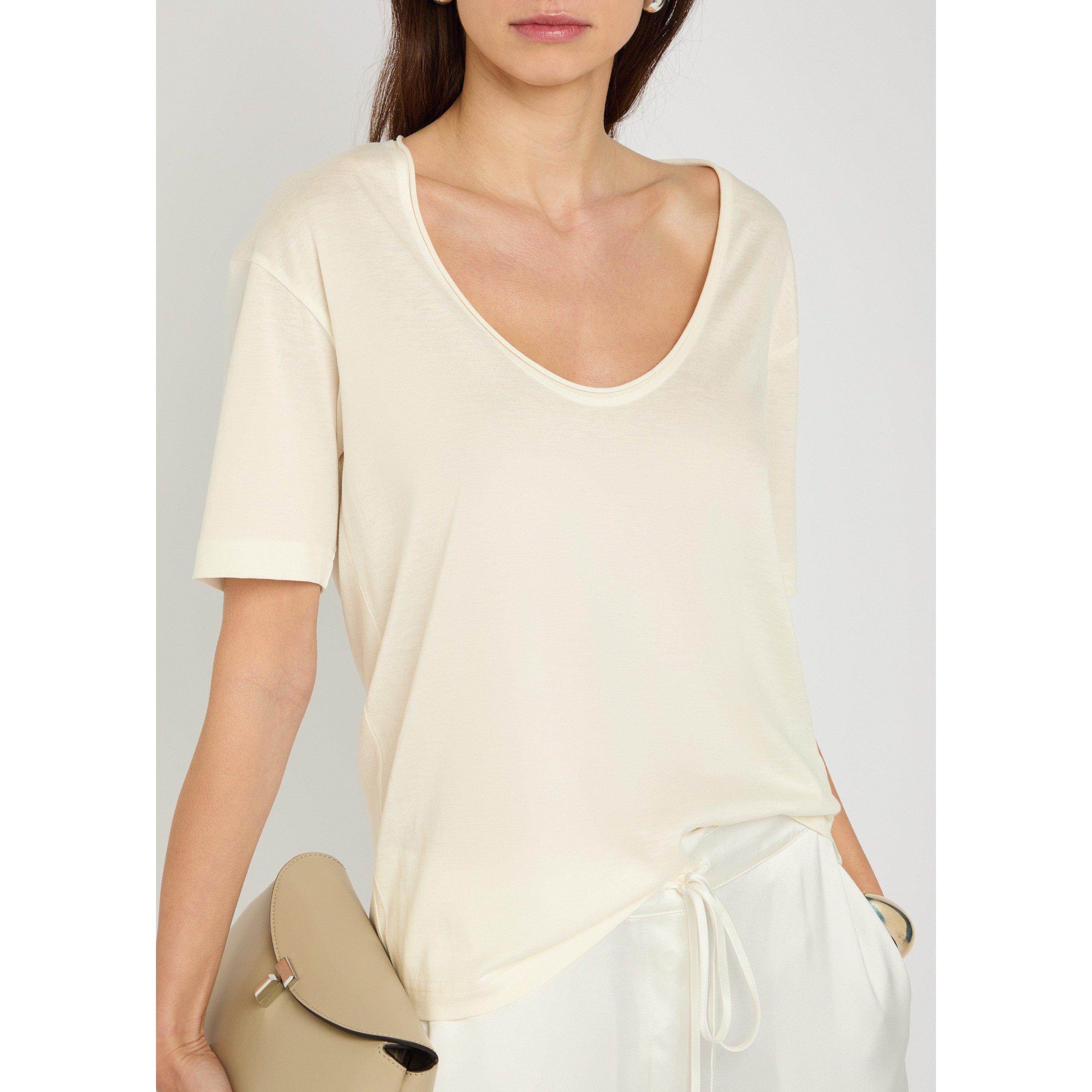 WHITE - Toteme - Women's Cotton Silk Scoop-Neck Short-Sleeve T-Shirt - 4