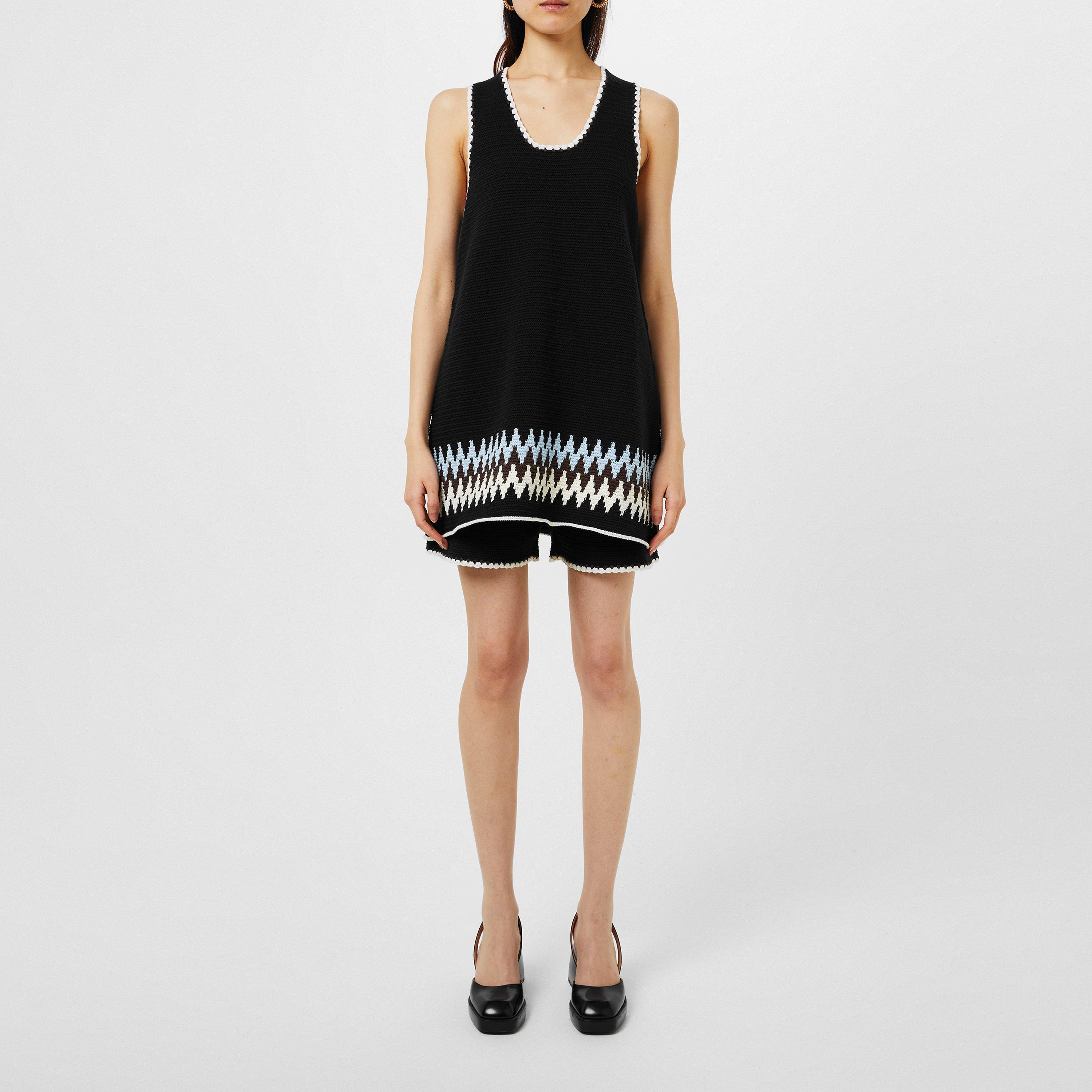 Black - Jil Sander - Women's Sleeveless Intarsia Knitted Scoop Neck Mini Dress - 4
