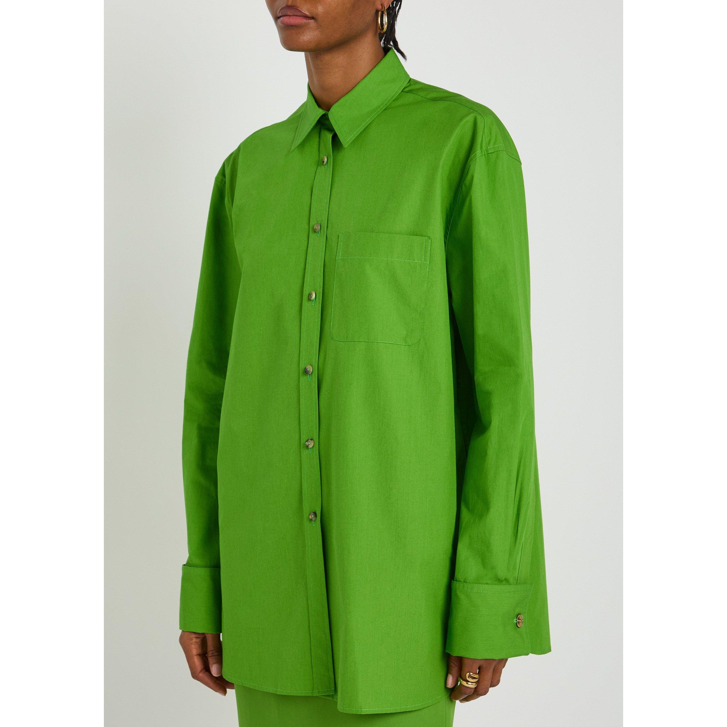 GREEN - Khaite - Women's Newton Oversized-Fit Cotton Long-Sleeve Plain Shirt - 2