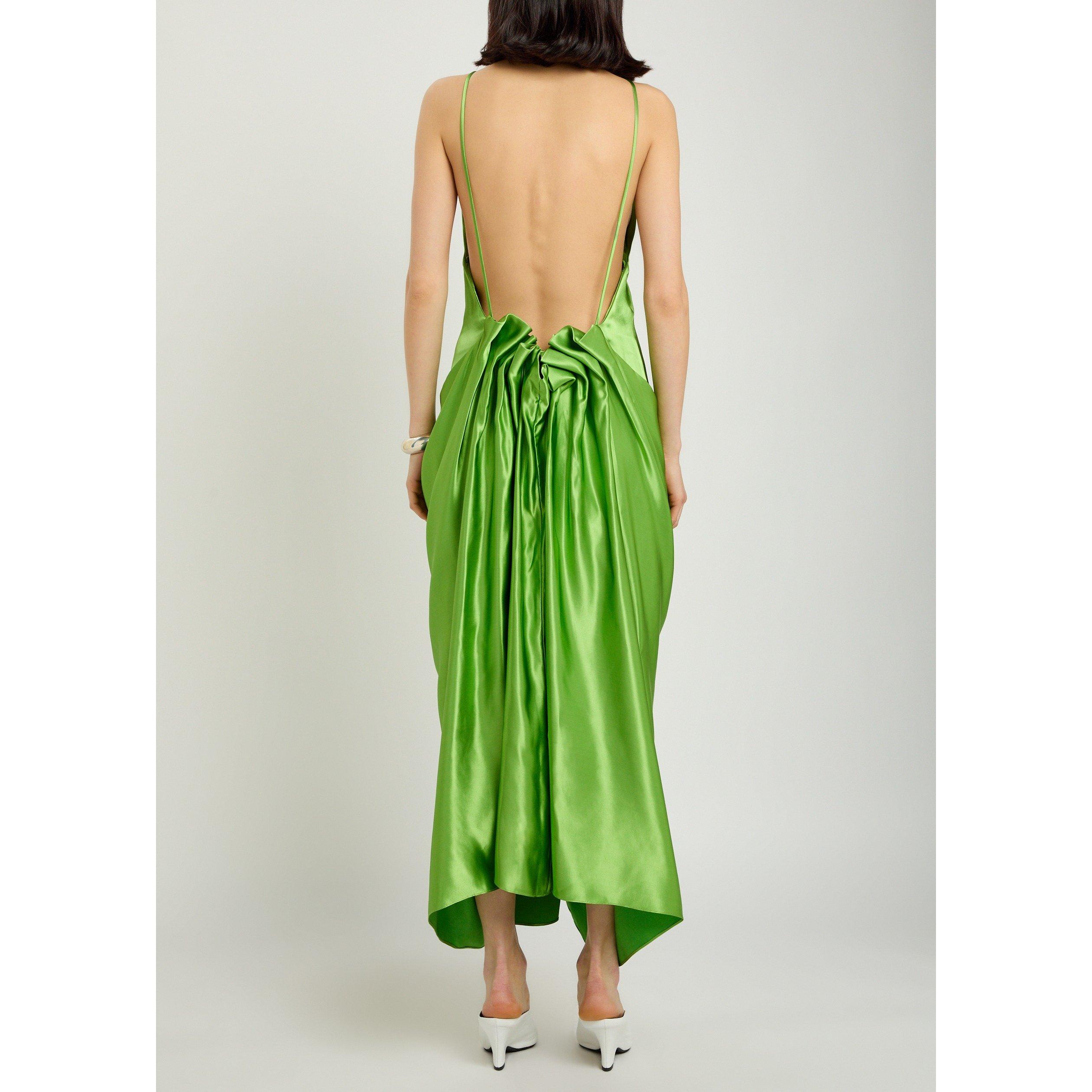 GREEN - Khaite - Women's Kent Satin Slim-Fit Maxi Dress - 3