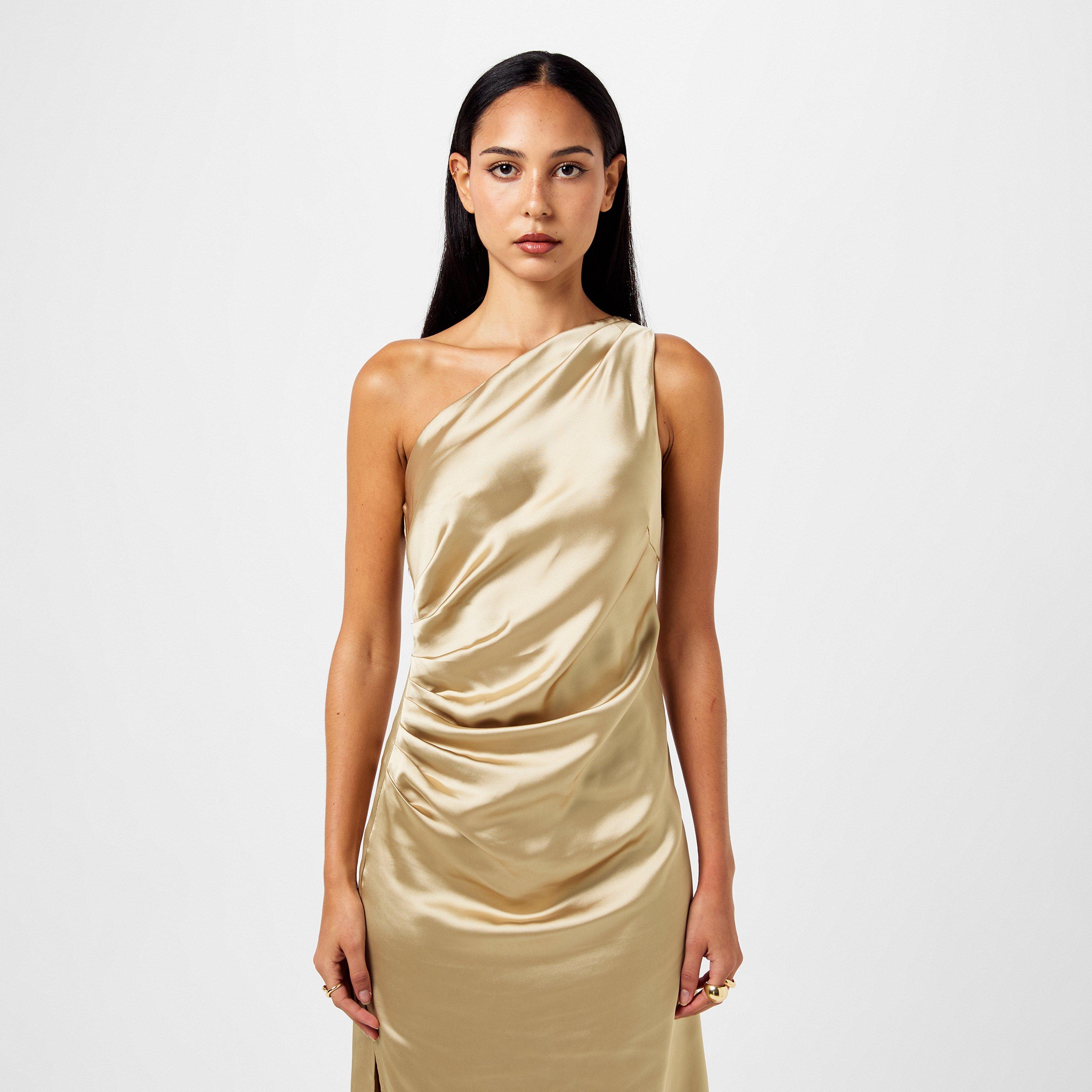Gold - Pretty Lavish - Women's Amelia One Shoulder Ruched Satin Midi - 4
