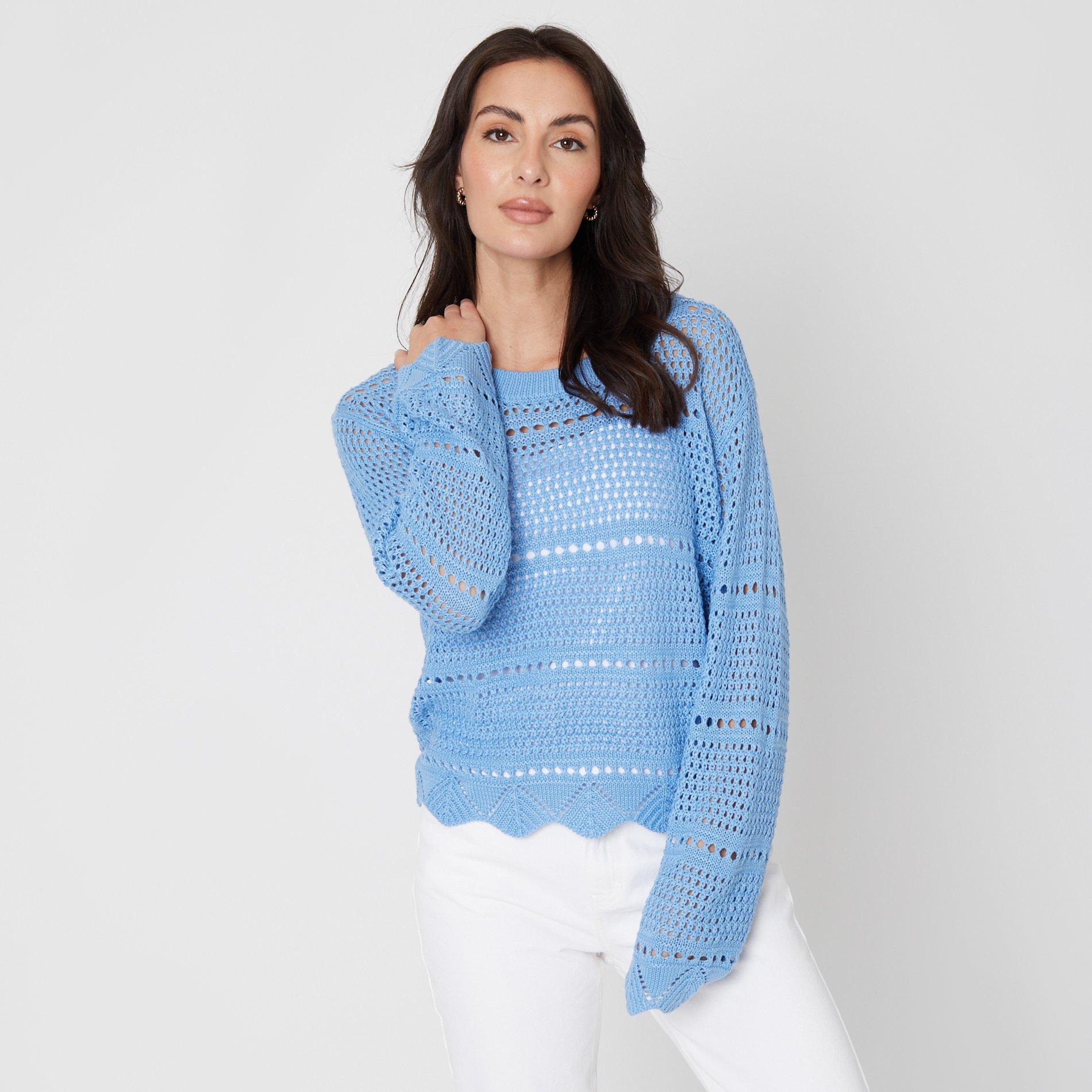 Blue - Be You - Women's Pointelle Crew Neck Jumper - 1