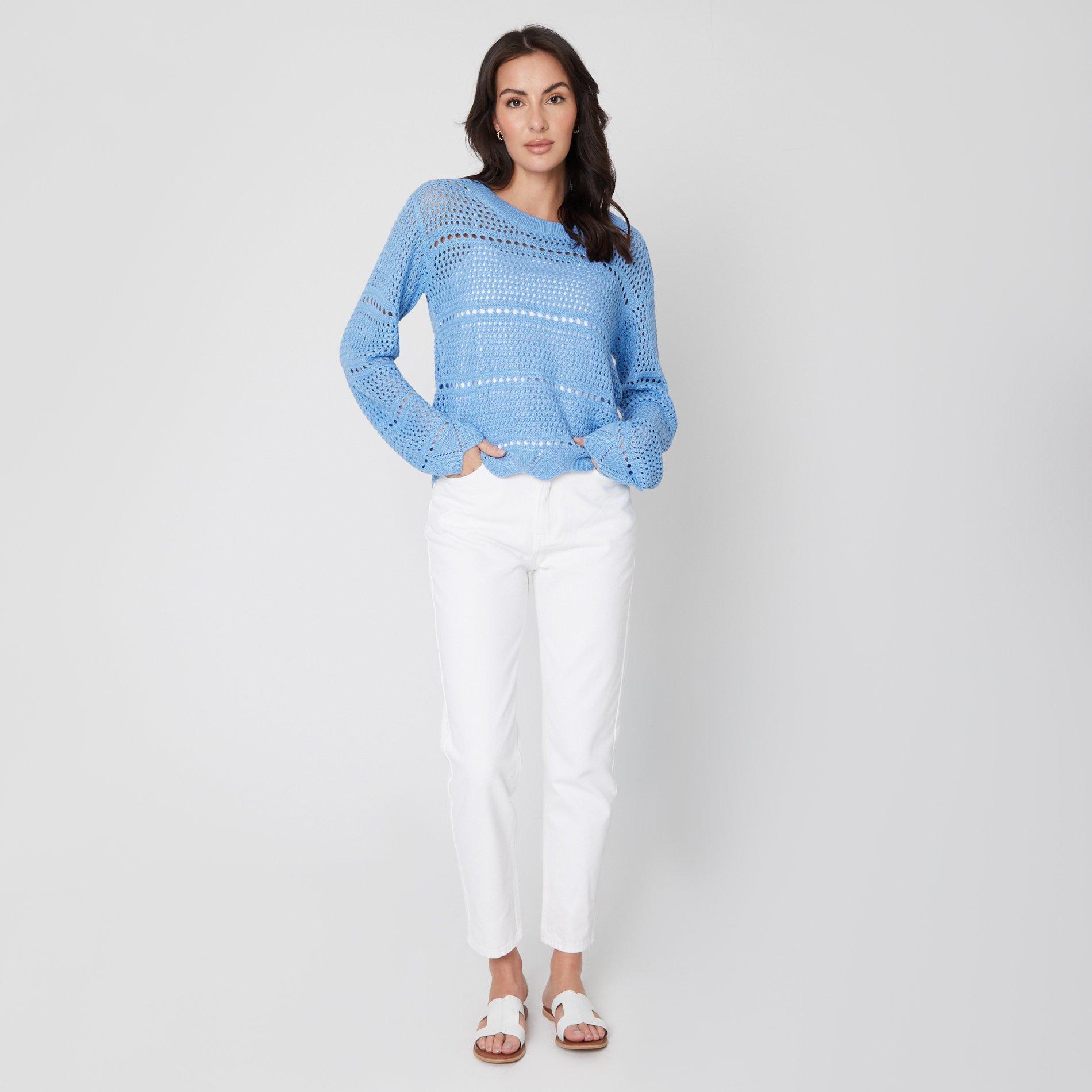 Blue - Be You - Women's Pointelle Crew Neck Jumper - 4