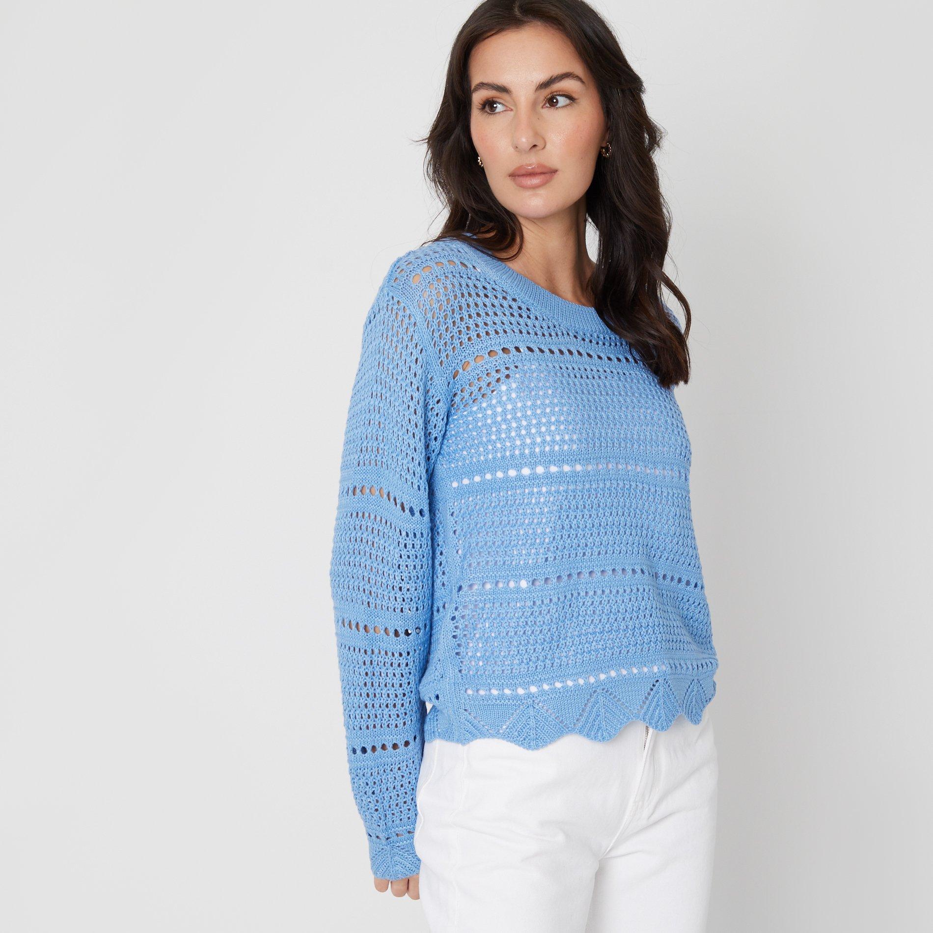 Blue - Be You - Women's Pointelle Crew Neck Jumper - 5