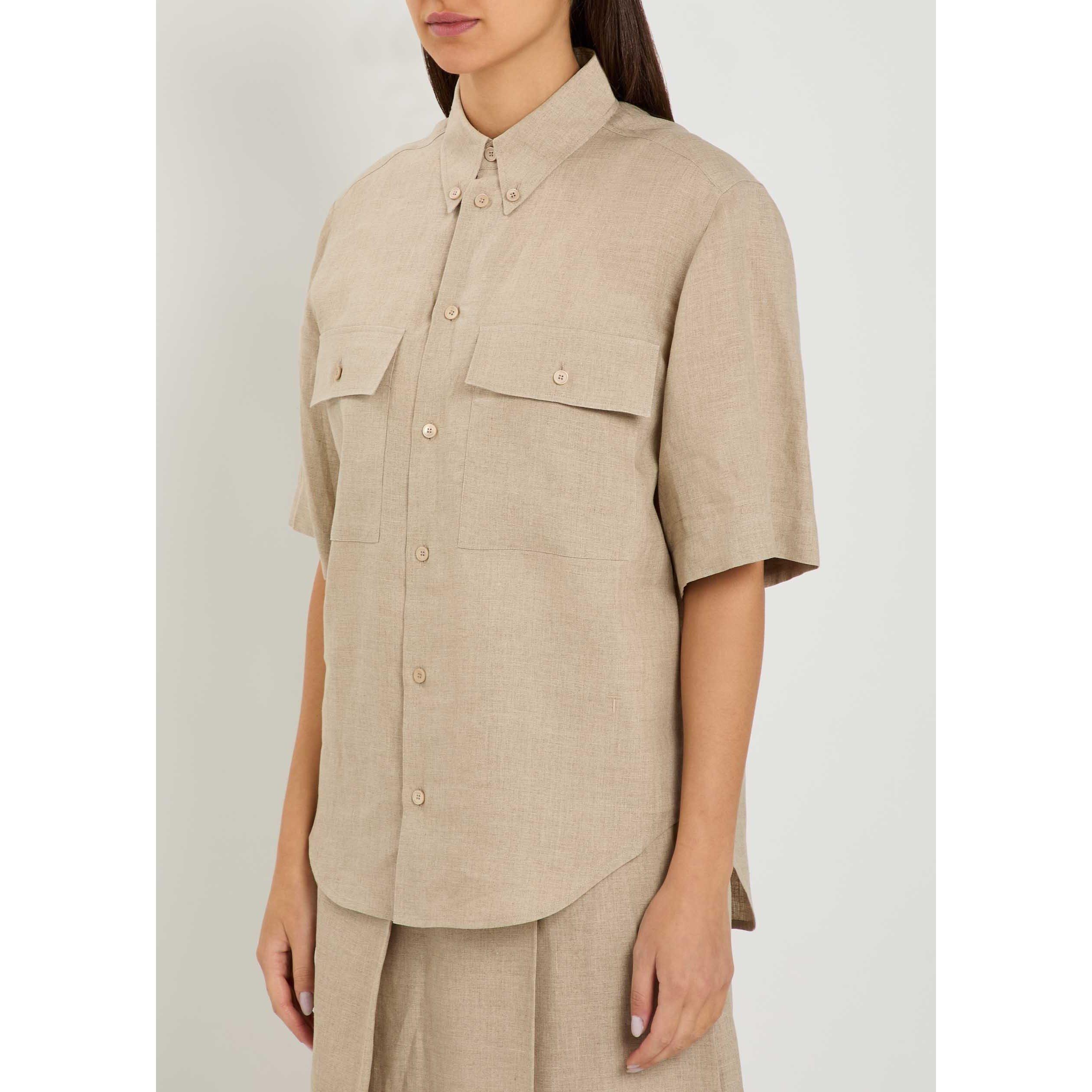 BEIGE - Tods - Women's Full Summer Short-Sleeve Linen Shirt - 2