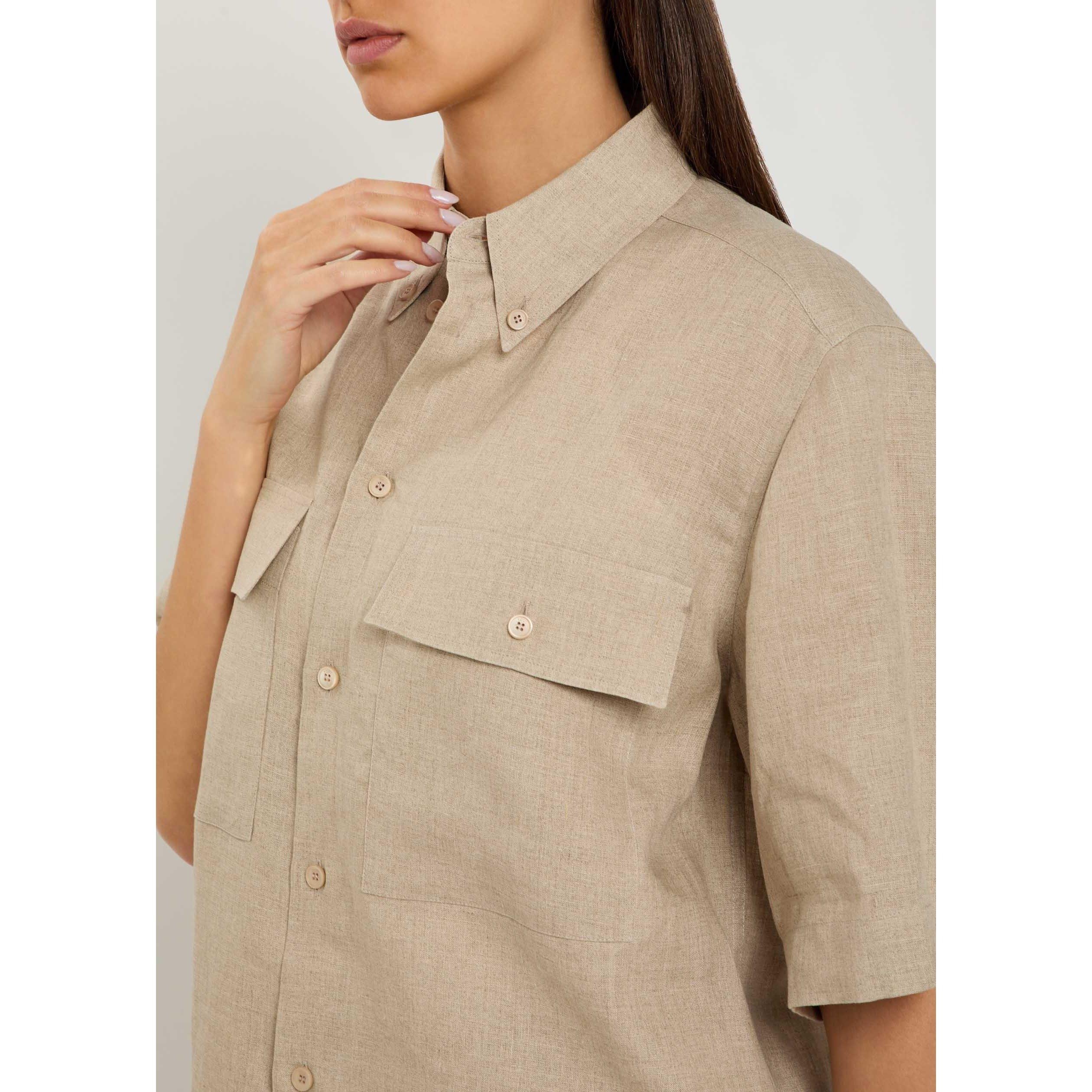 BEIGE - Tods - Women's Full Summer Short-Sleeve Linen Shirt - 4