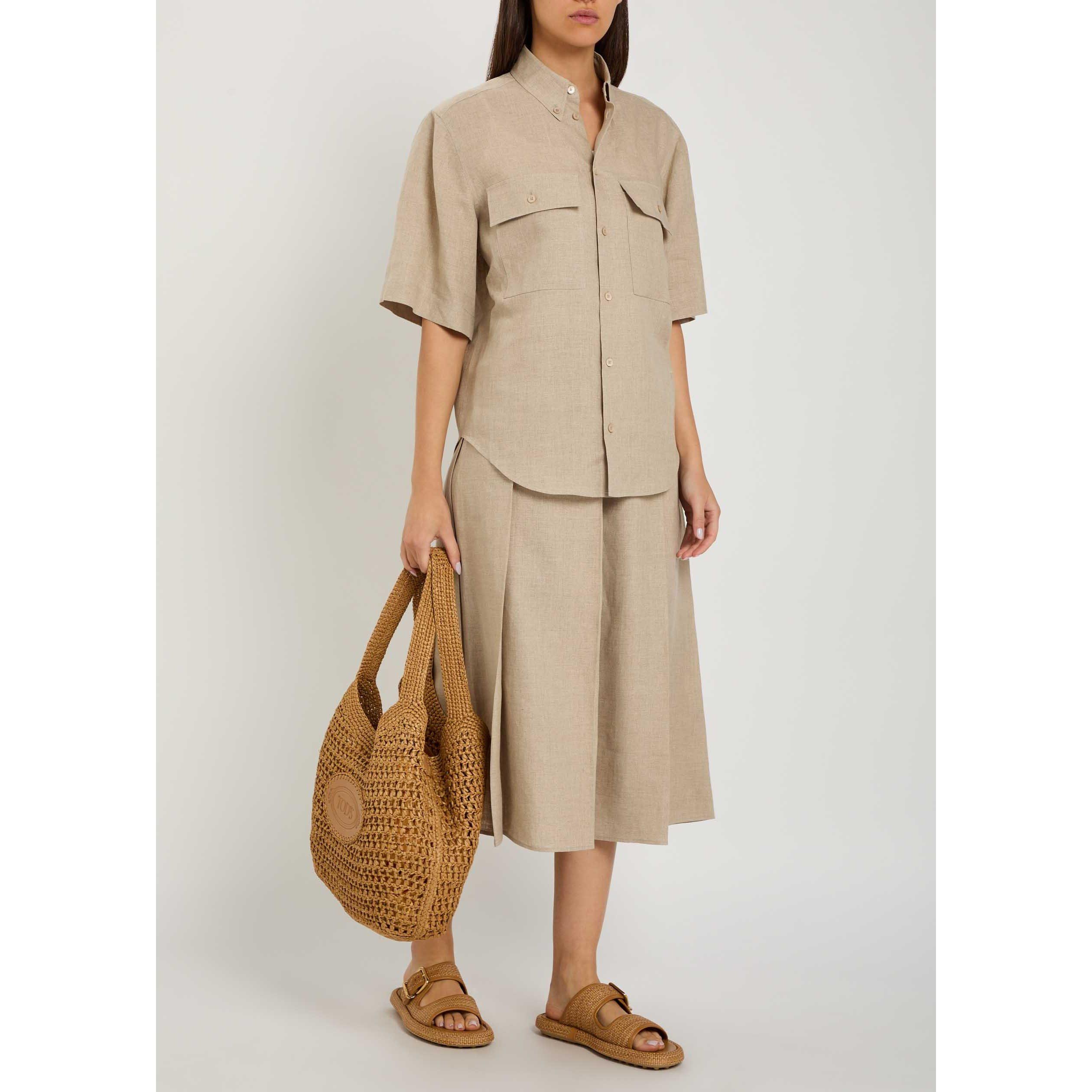 BEIGE - Tods - Women's Full Summer Short-Sleeve Linen Shirt - 5