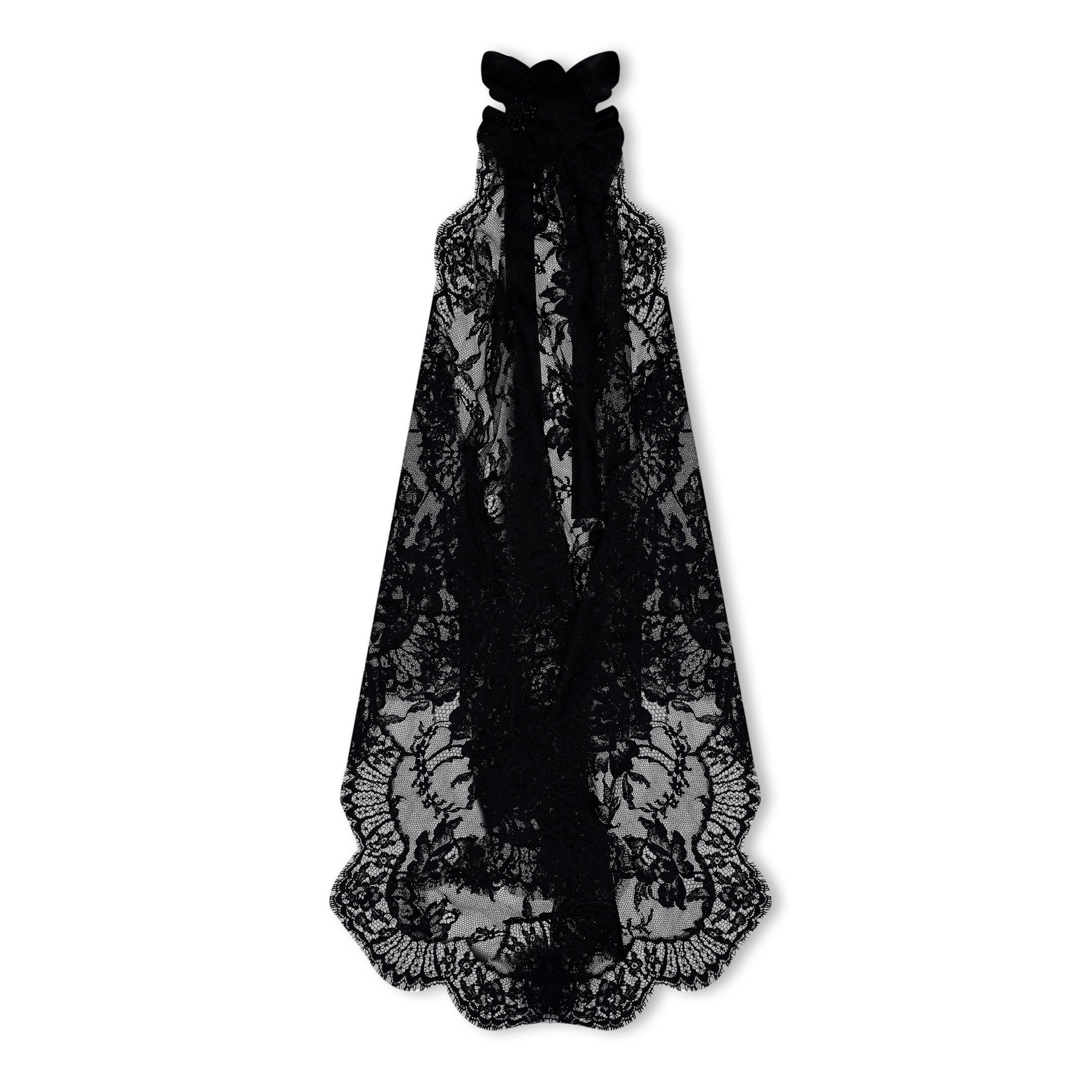 NERO - Dolce and Gabbana - Asymmetrical Lace Top With Flower Detail On Neck - 5