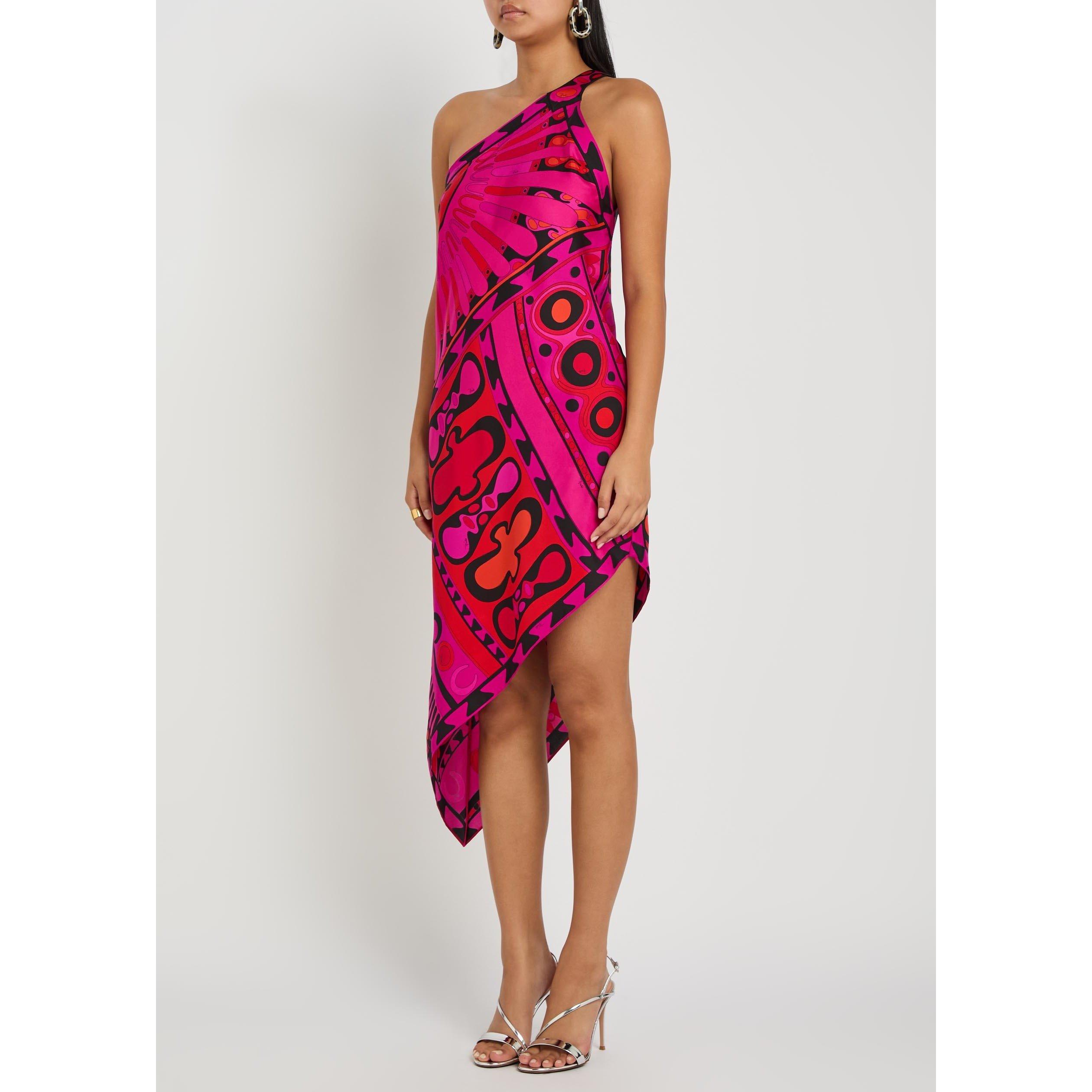PINK AND OTHER - PUCCI - Women's Silk Asymmetric One Shoulder Mini Dress - 2