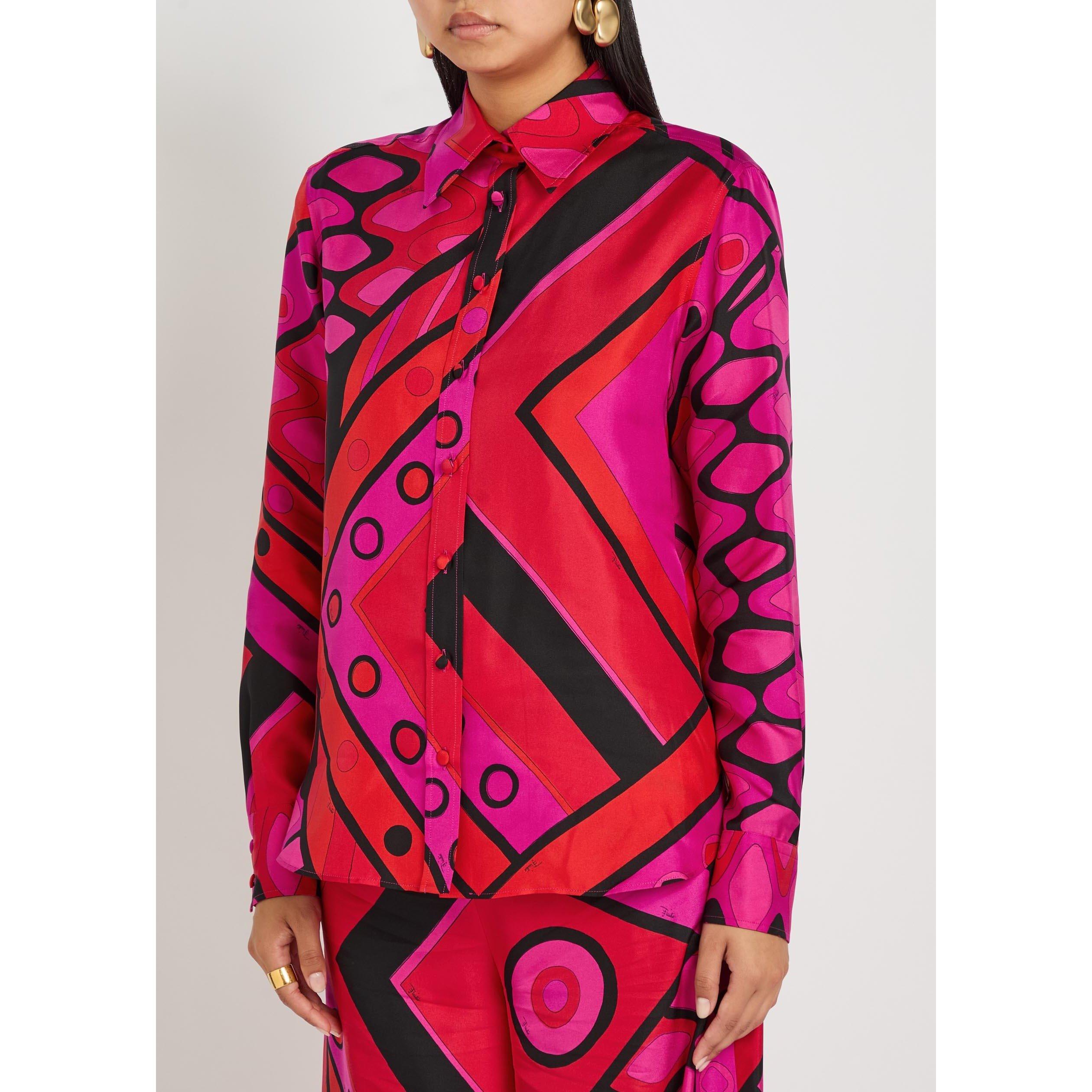 PINK AND OTHER - PUCCI - Women's Silk Patterned Long-Sleeve Relaxed-Fit Shirt - 2