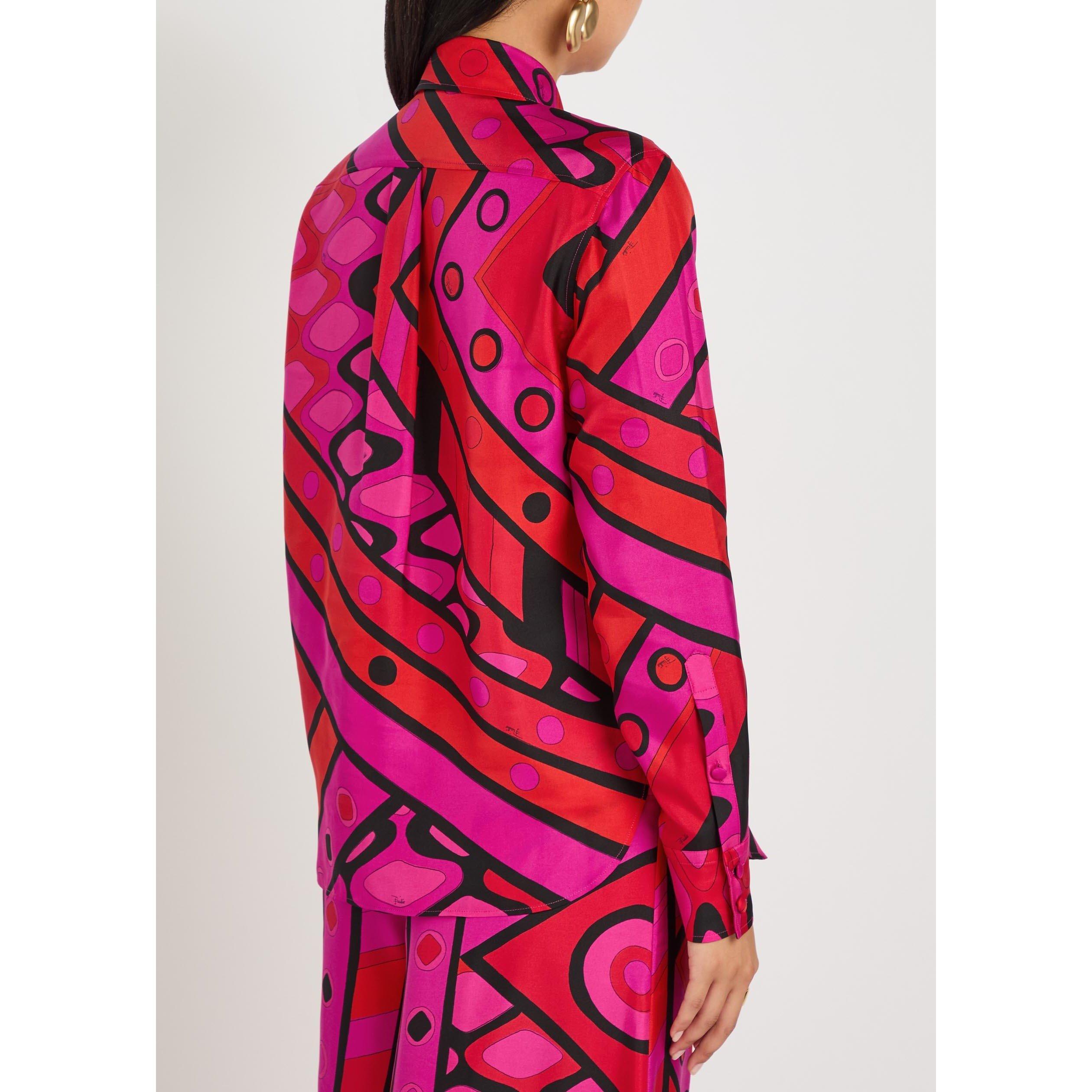 PINK AND OTHER - PUCCI - Women's Silk Patterned Long-Sleeve Relaxed-Fit Shirt - 3