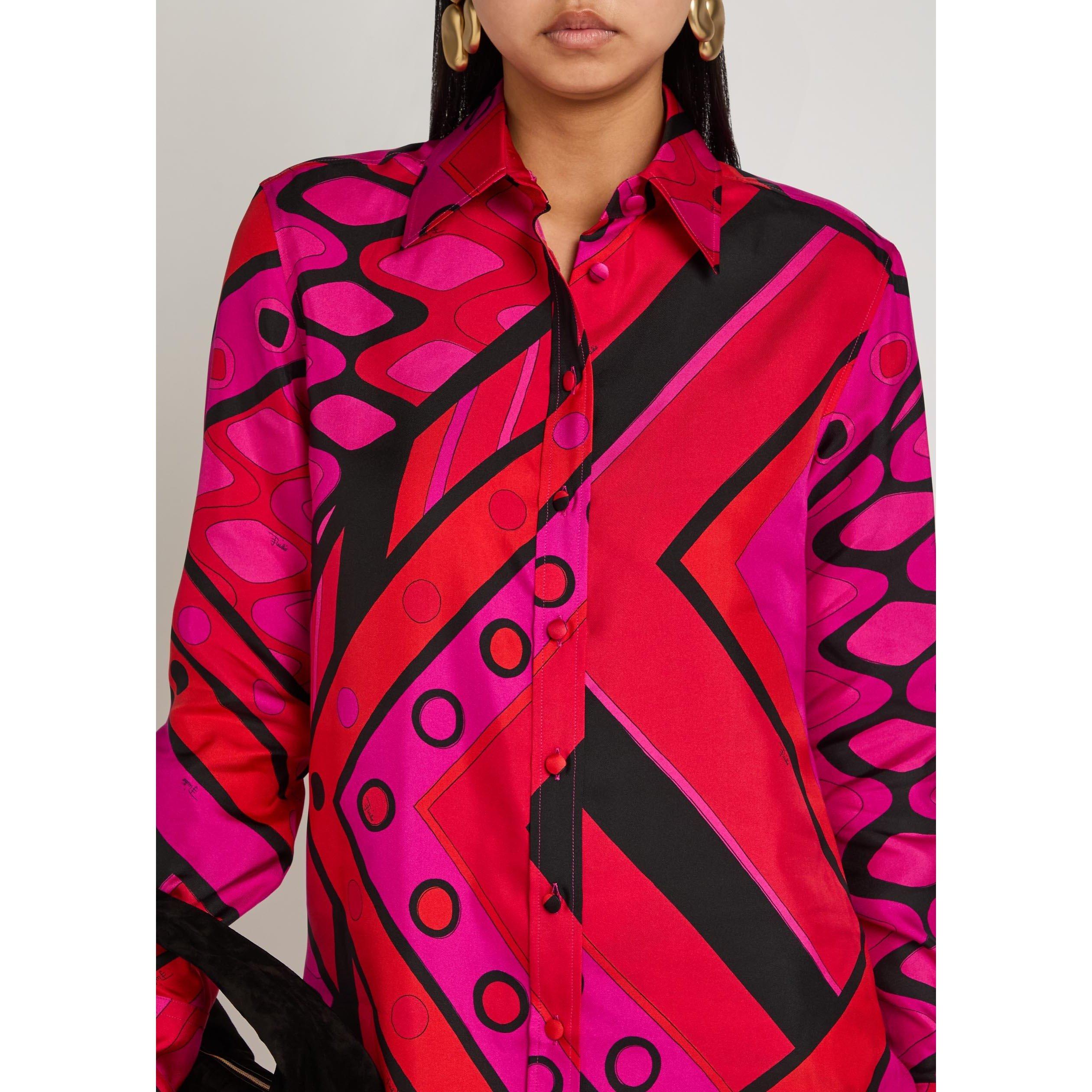 PINK AND OTHER - PUCCI - Women's Silk Patterned Long-Sleeve Relaxed-Fit Shirt - 4