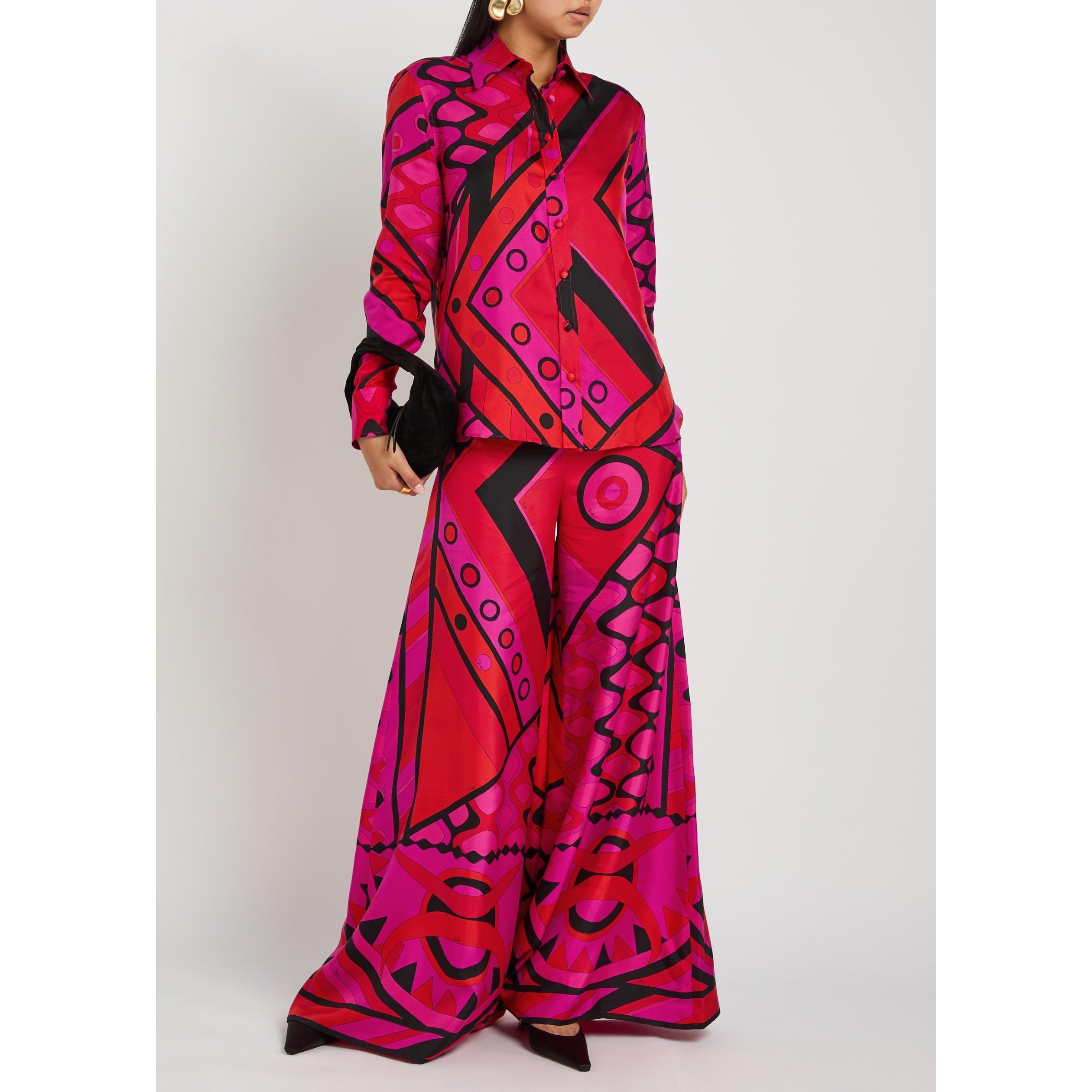 PINK AND OTHER - PUCCI - Women's Silk Patterned Long-Sleeve Relaxed-Fit Shirt - 5