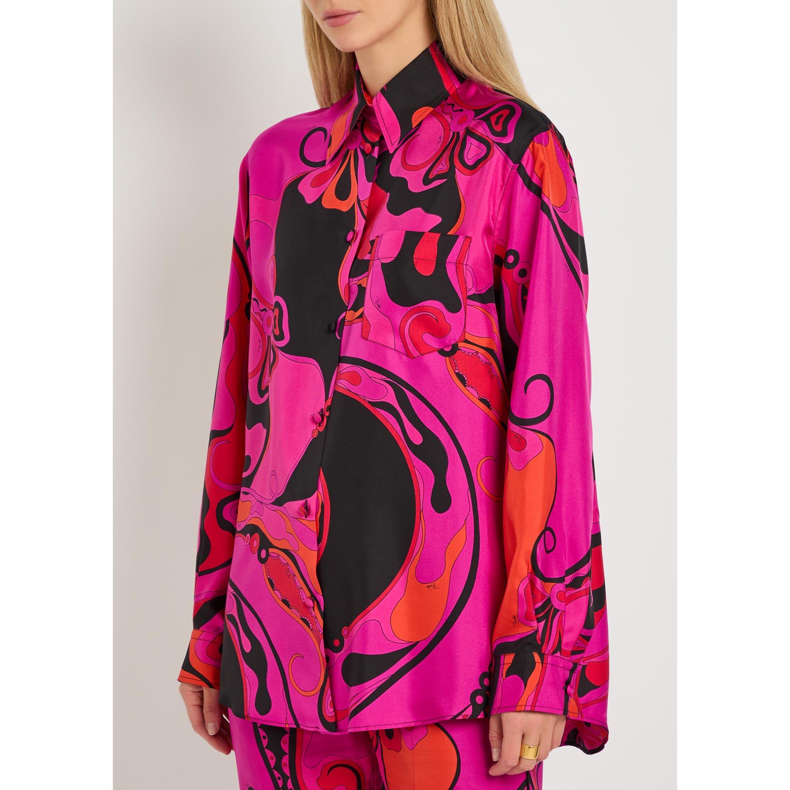 PINK AND OTHER - PUCCI - Women's Silk Long-Sleeve Patterned Shirt - 2