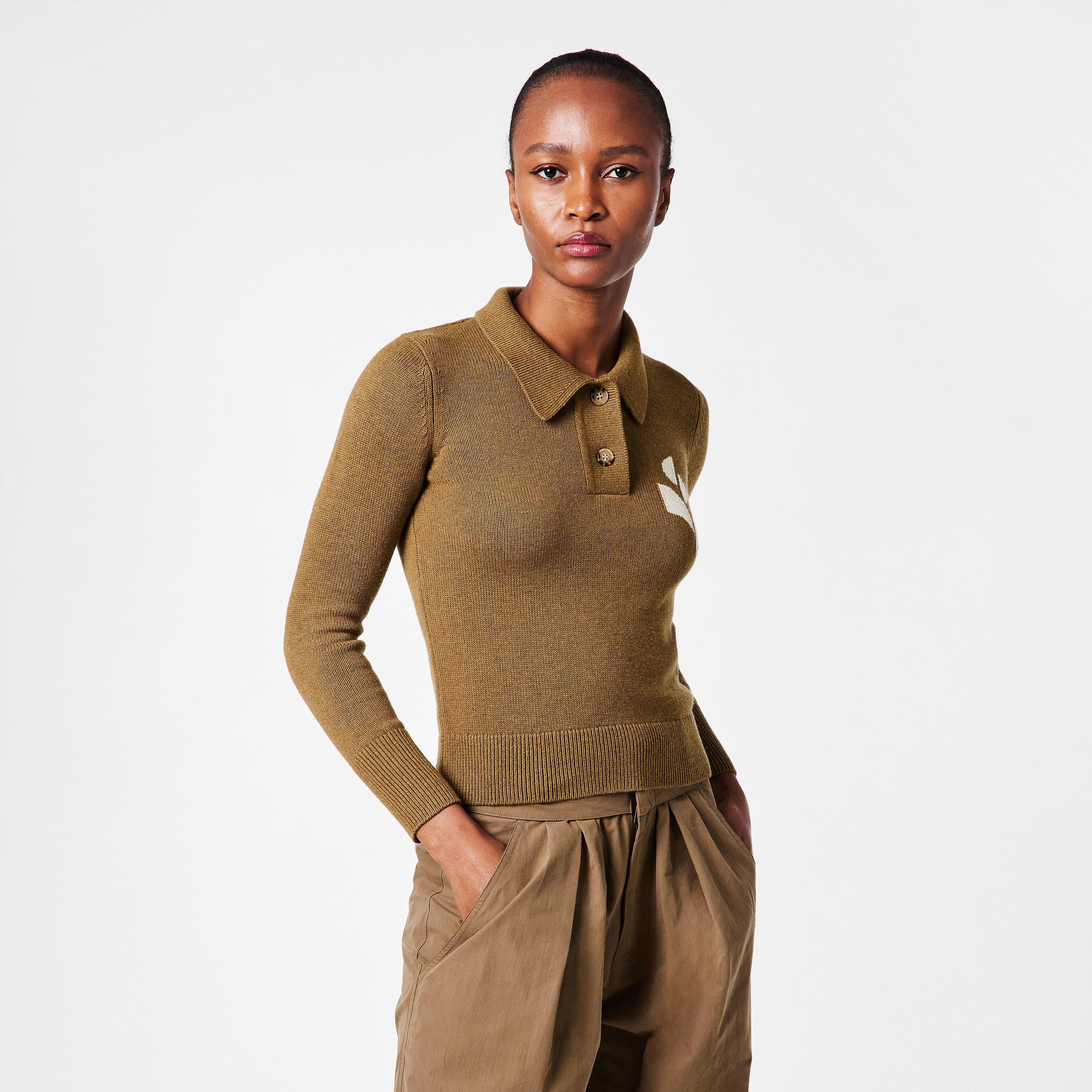 Khaki 67KI - Marant Etoile - Women's Nola Long Sleeve Knitted Polo Shirt - 3